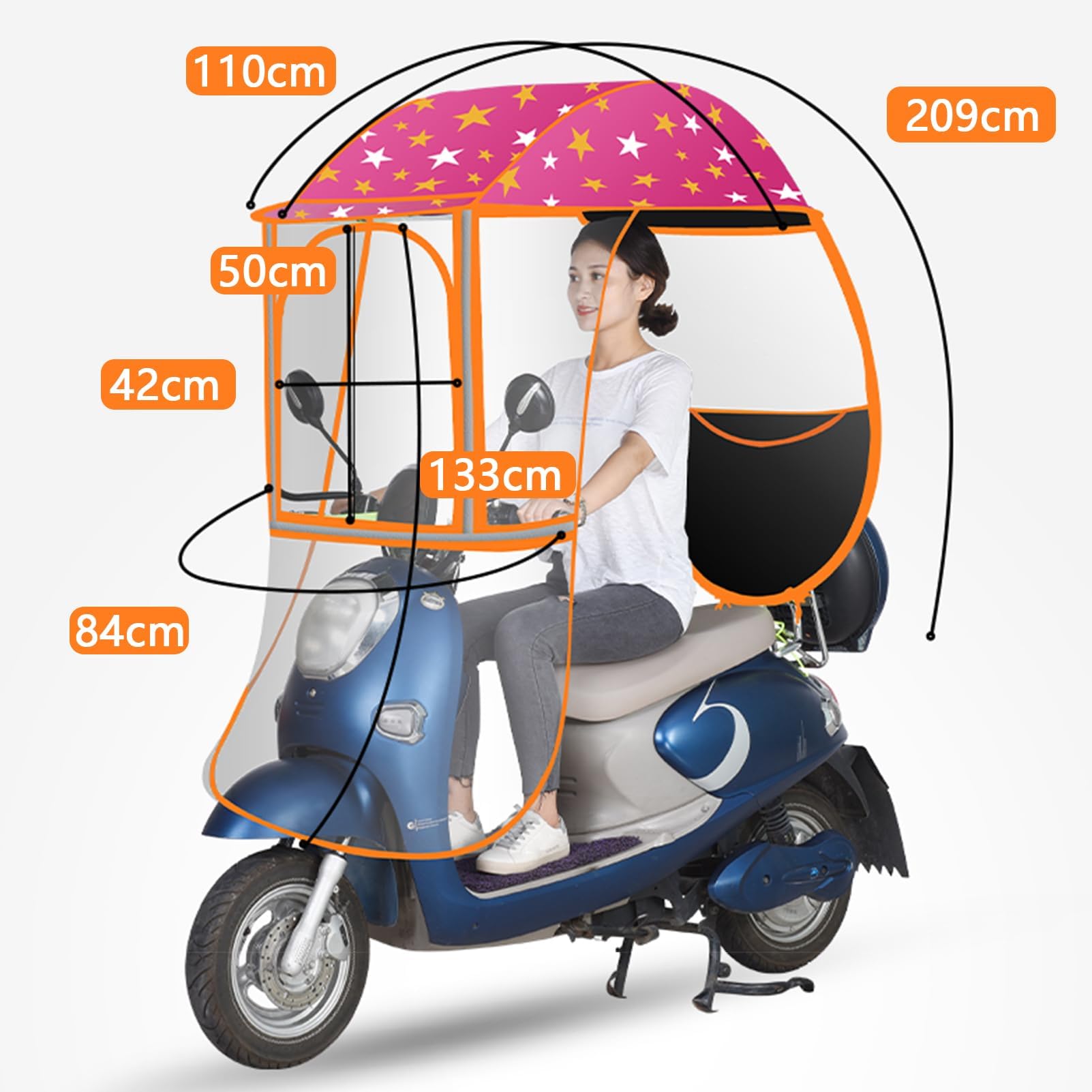LIEOWYD Universal Mobility Scooter Rain Cover Canopy, Fully Enclosed Motor Scooter Umbrella Mobility Sun Shade Rain Cover Waterproof, Scooter Fold-Away Mobility Scooter Canopy,Blue,B Style