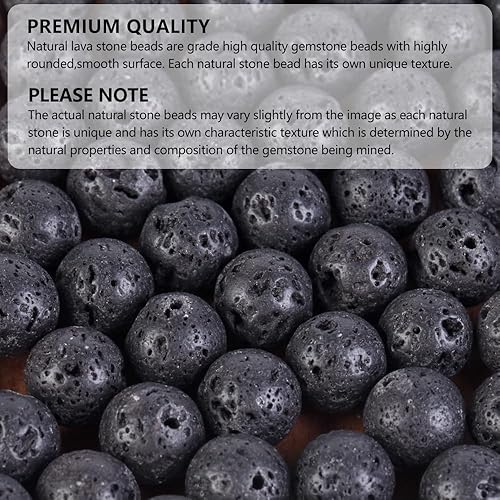 Miniatura 3 de AsVrai U 100 cuentas redondas de lava volcánica negra natural de 0.236 pulgadas para hacer joyas, collares, pulseras