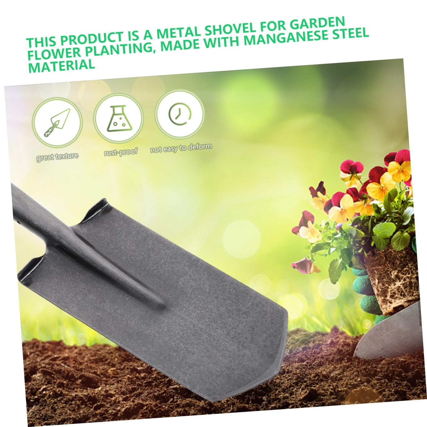 Abaodam Herramienta de Jardinería para Excavar y Plantar Pala de Acero Manganeso Mango Resistente Adecuado para Trabajo en Huerto y Jardín