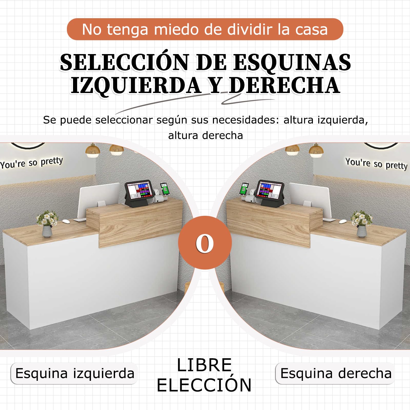 Mostrador Recepción Moderno en MDF, 100 a 240 cm Mueble de Oficina con Cajón y Estantes Abiertos, Ideal para Tiendas, Salones, Consultorios y Recepciones