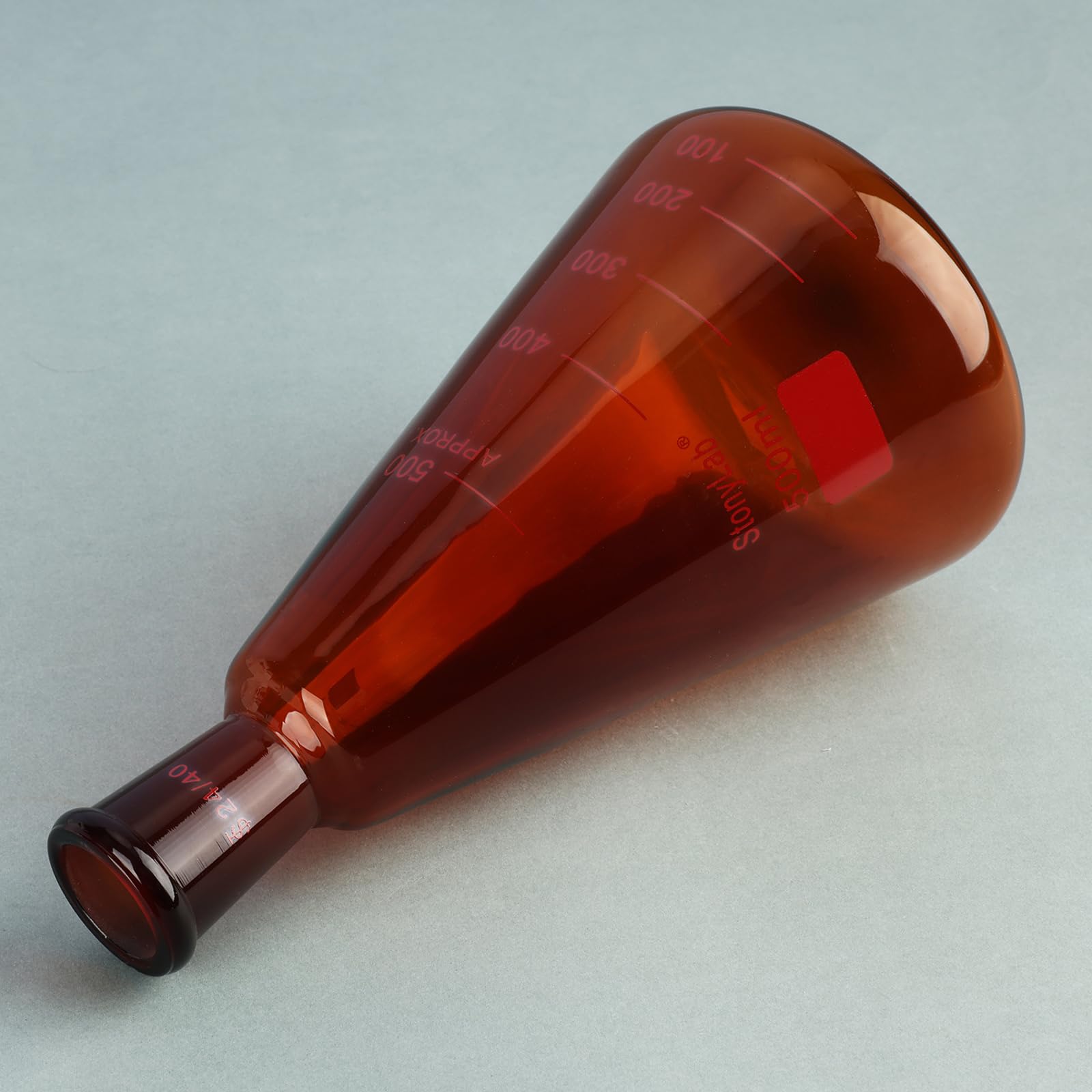 stonylab Matraz Erlenmeyer Ámbar con Junta Externa Cónica Estándar 24/40, Vidrio Borosilicato, Matraz de Pared Gruesa, 500 ml, Ideal para Mezclas, Calentamiento y Experimentos de Laboratorio
