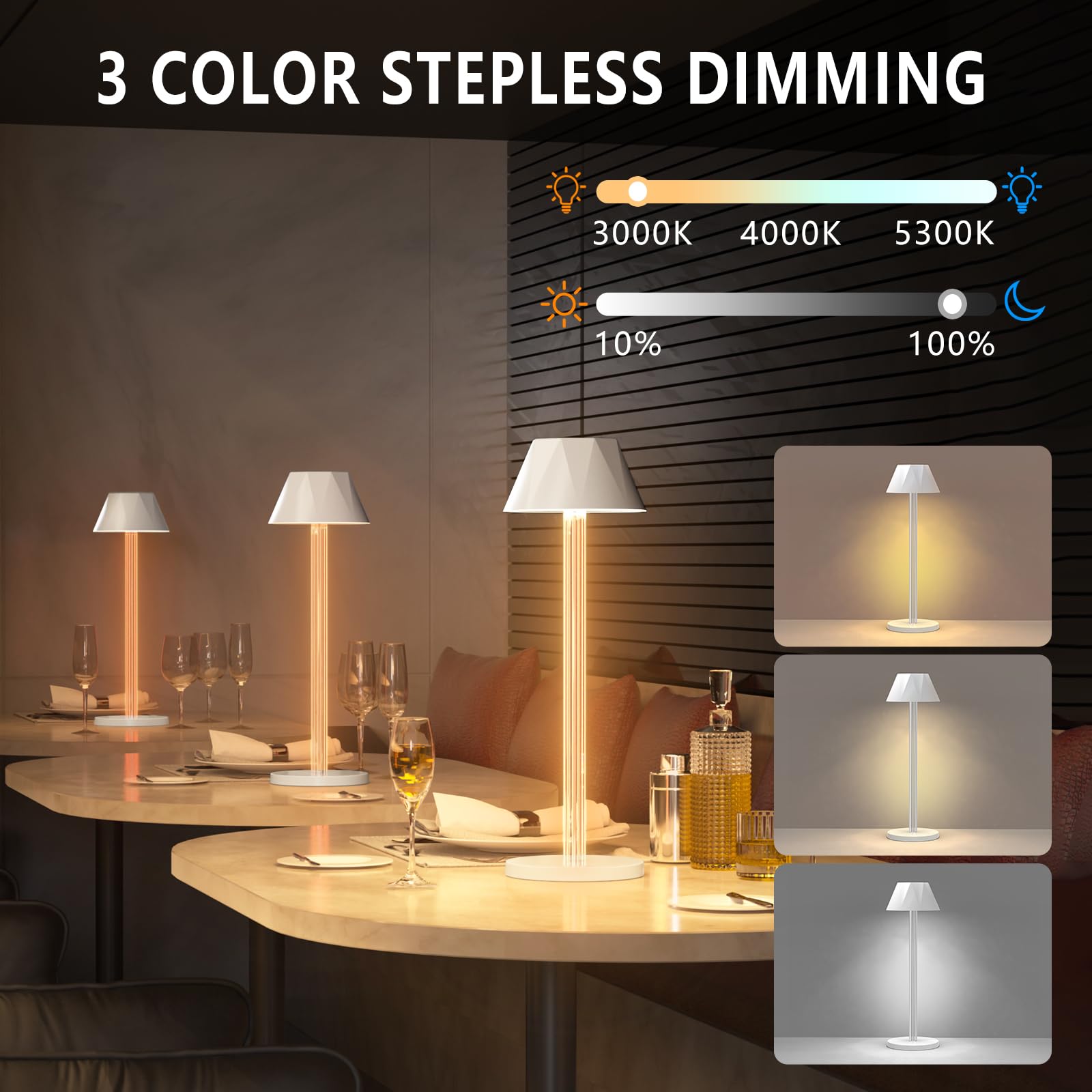 Coollamp Rechargeable LED Table Lamp, Cordless Desk Lamp with Touch Control, 3 Color Temperatures, Dimmable, 6000mAh Battery - Image 3