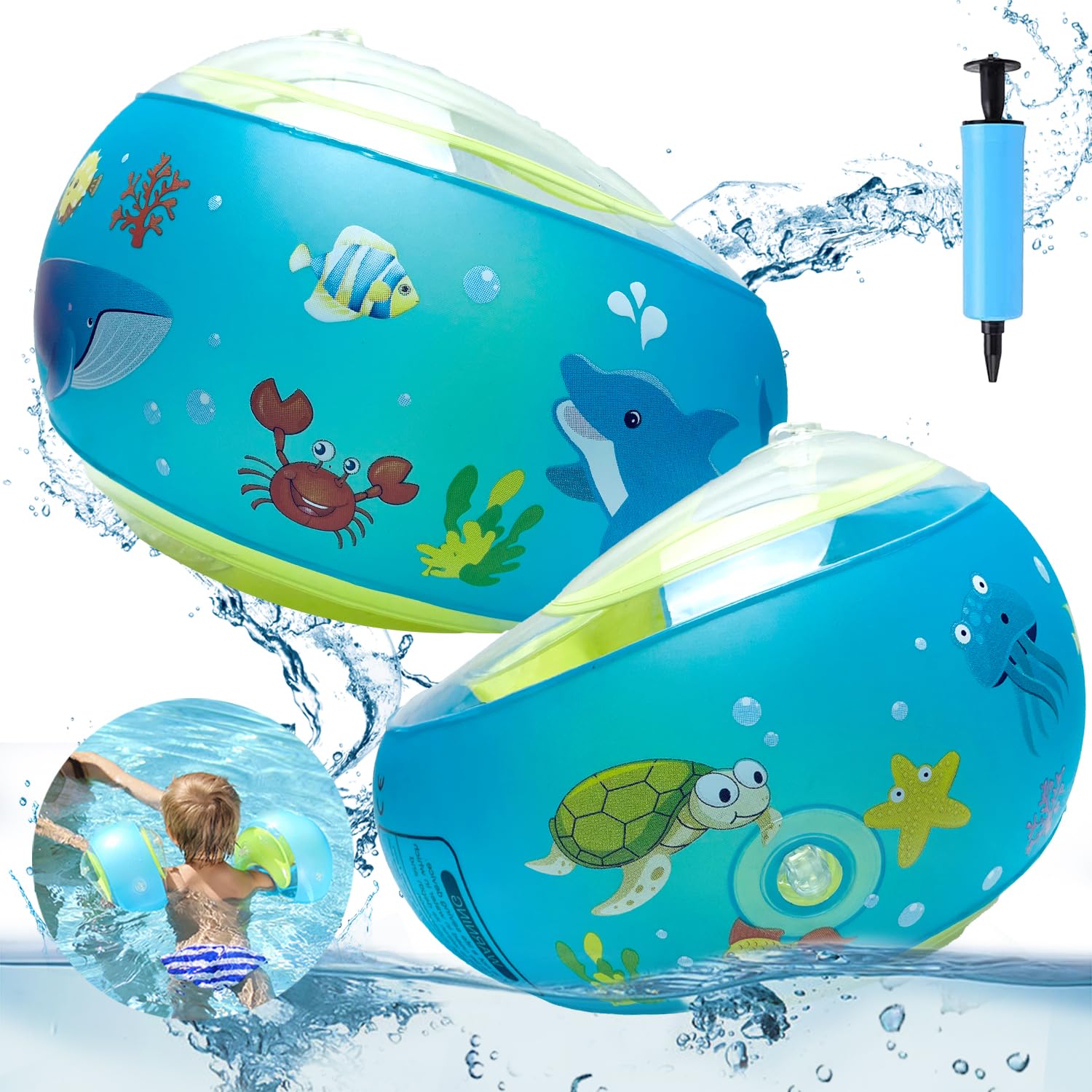 Alas de Agua para niños,Manguitos Piscina Niño,Inflable Brazo Flotador,Anillo de Natación de Brazo,Anillos de Flotador de Brazo,Manguitos de Natación para Niños de 6-20Kg Adecuado Brazo 21-23cm