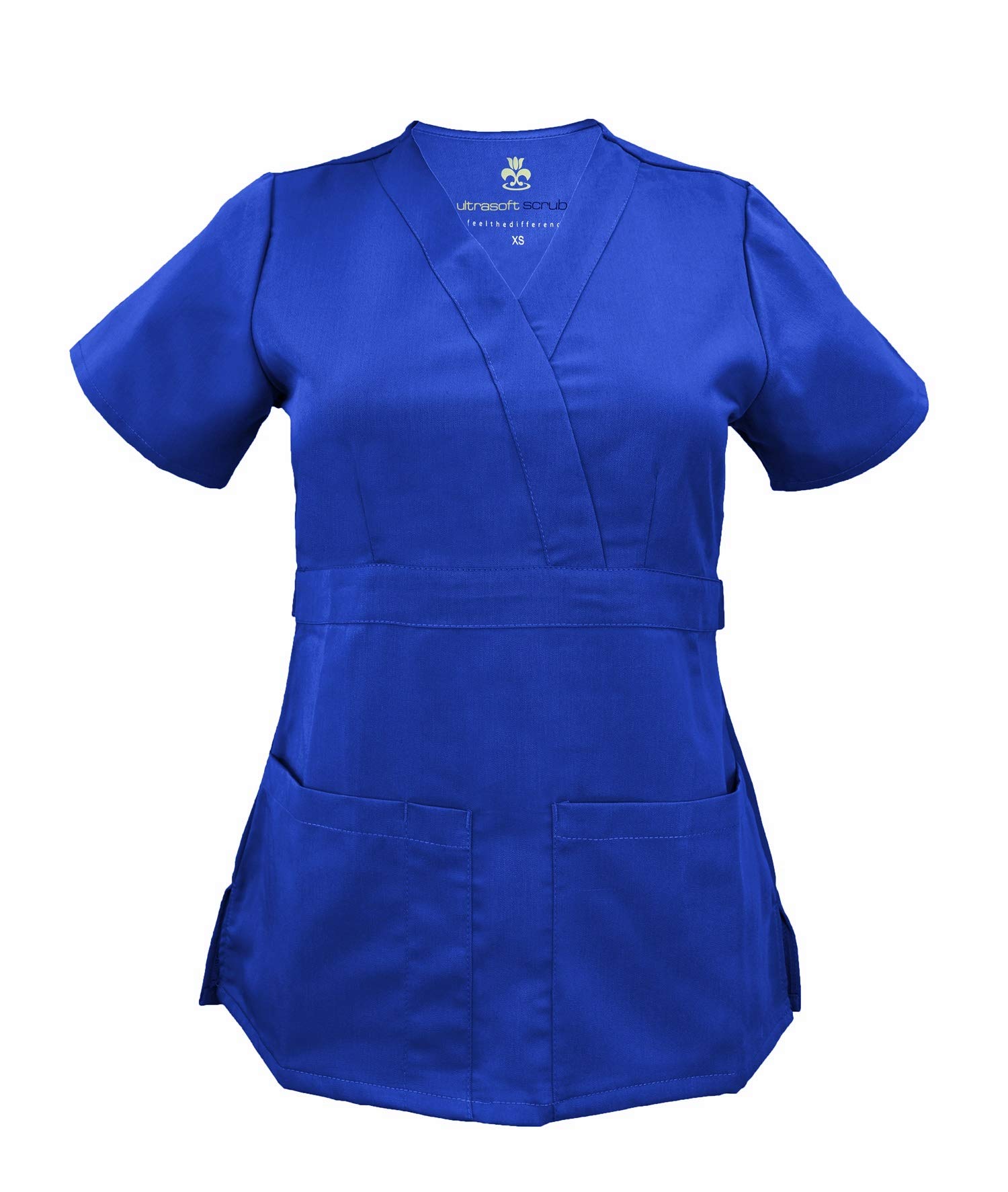 Soft Premium Mock Wrap Professional Work-Wear Women Top and Pant Set (True Royal Blue, Small)