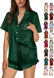 Conjunto de pijama feminino de cetim sedoso PP-4GG com babados, roupa de casa, roupa de dormir