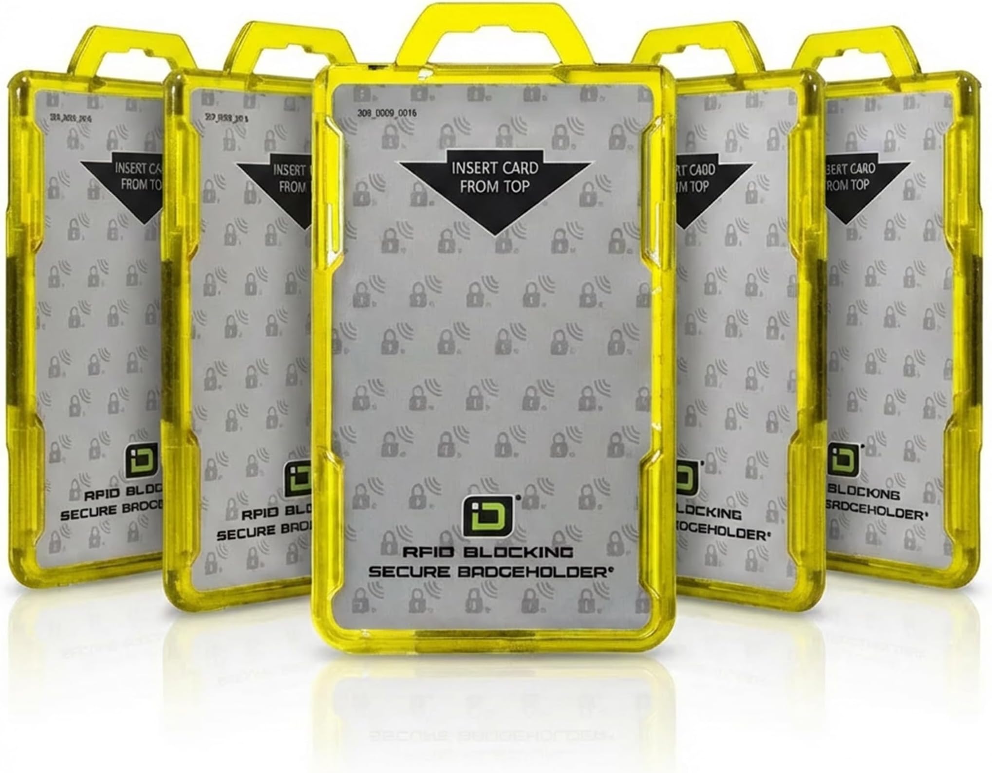 ID Stronghold - Pack of 5 - RFID Blocking Secure Badge Holder - Duolite 2 Card ID Holder - Poly Carbonate - Heavy Duty Plastic ID Badge Holder - USA Molded and Assembled - FIPS 201 Approved - Yellow