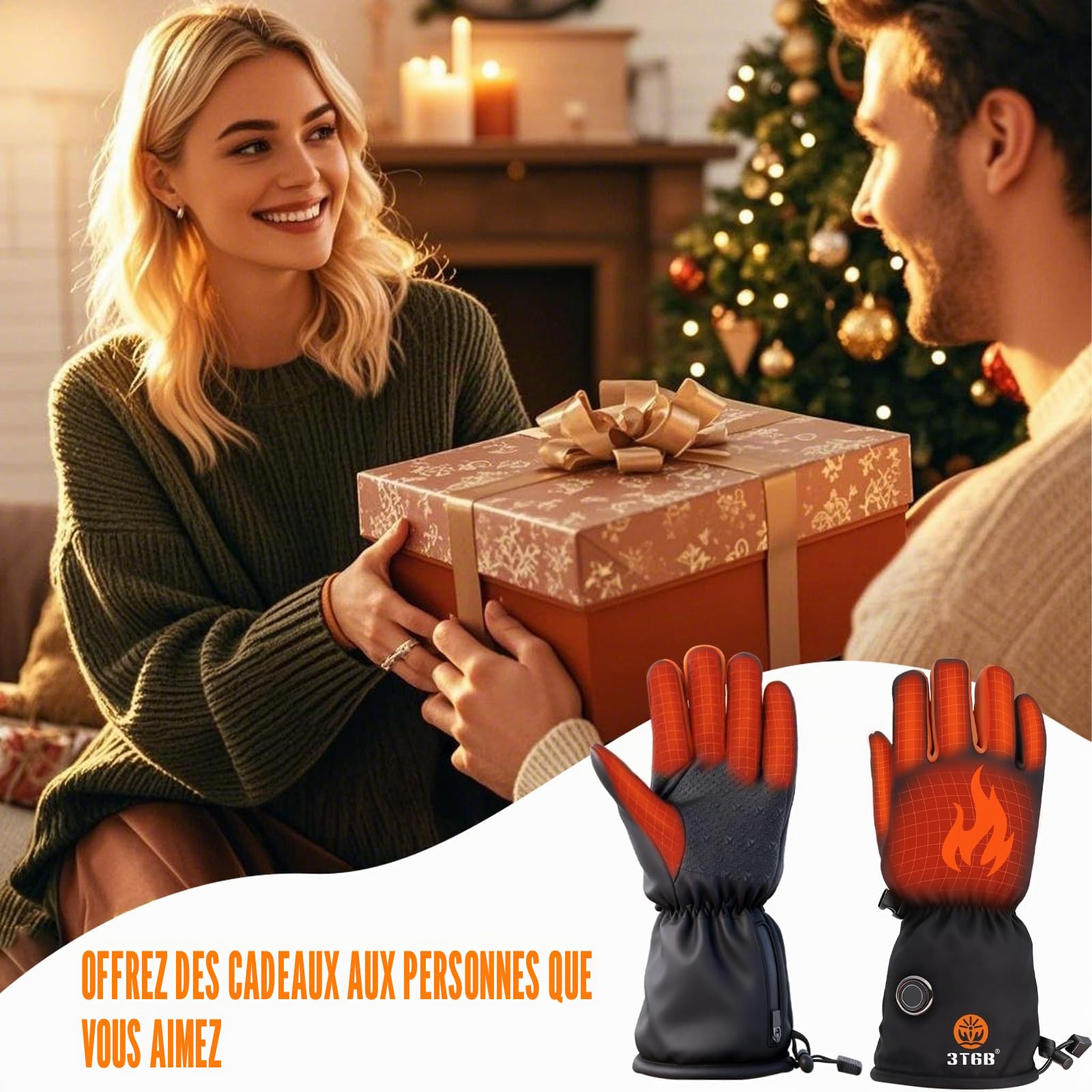Gants Chauffants, 2×5V 6000mAh Électrique Rechargeable Gant Chauffant pour Homme Femme, Touchables à l’écran, 3 Températures Réglables, Gants Chauffants USB pour Ski, Moto, Randonnée