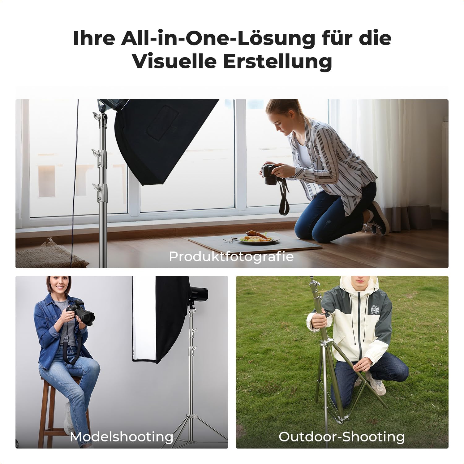 K&F CONCEPT 9.2ft/2.8m Lichtständer Licht Stativ Edelstahl federbelastet | max. Last 22lb/10kg Fotostativ mit stärkeren Rohrverbindungen für Strobe Softbox LED Ringlicht