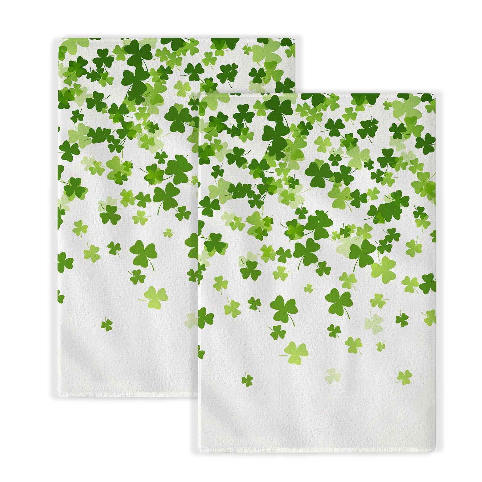 St. Patrick's Day Kitchen Towels Lucky Clover Green Shamrock Dish Towels, 16x24 Inch Farmhouse Seasonal Spring Absorbent Hand Towels for Decoration Home Kitchen Dinner Drying Set of 2