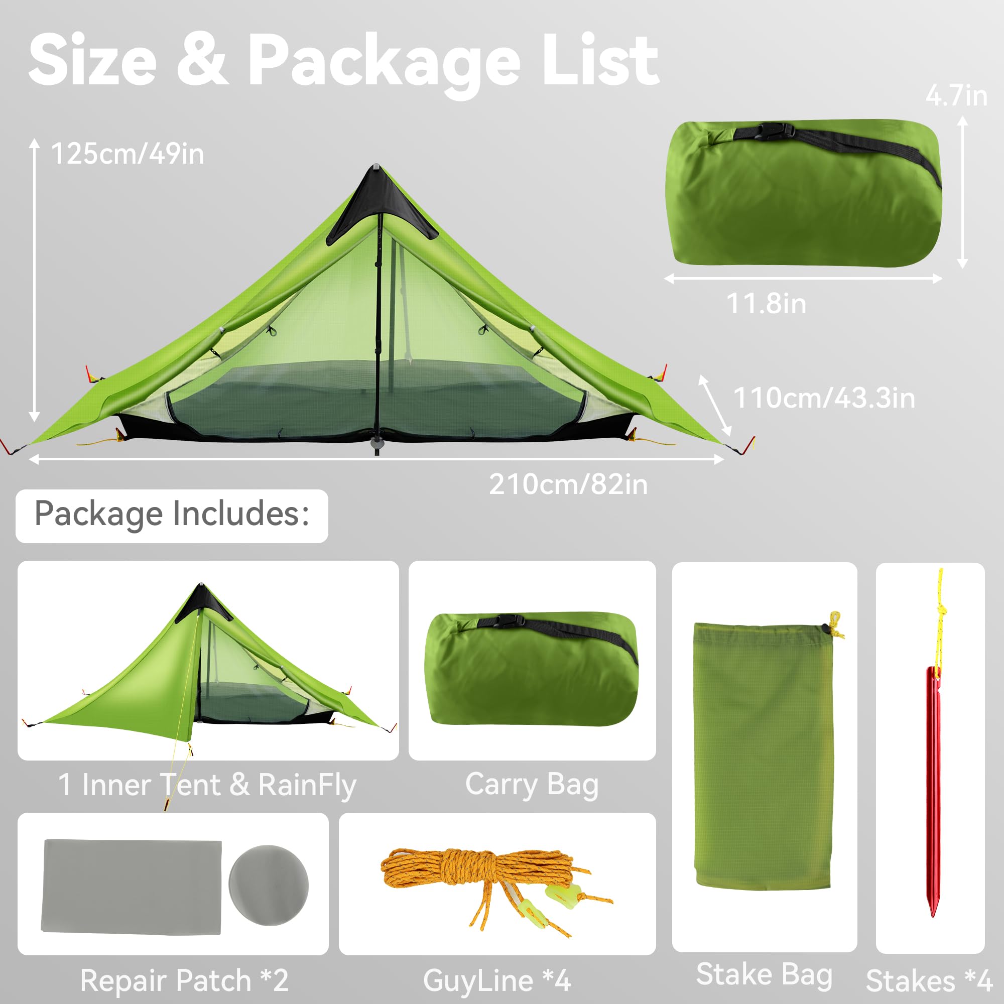 Tente de randonnée ultralégère 3 Saisons pour 1 Personne/2 Personnes, Tente de Camping LanShan légère, Parfaite pour Le Camping, Le Trekking, l'escalade, la randonnée