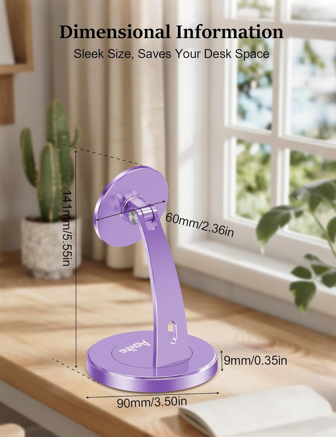 Magnetic Phone Stand for Desk – 360° Rotating Aluminum Phone Holder, Stable Desk Stand for Office, Home & Kitchen, Compatible with iPhone 17 Pro Max 16–12 Series and MagSafe Cases, Purple - Image 6