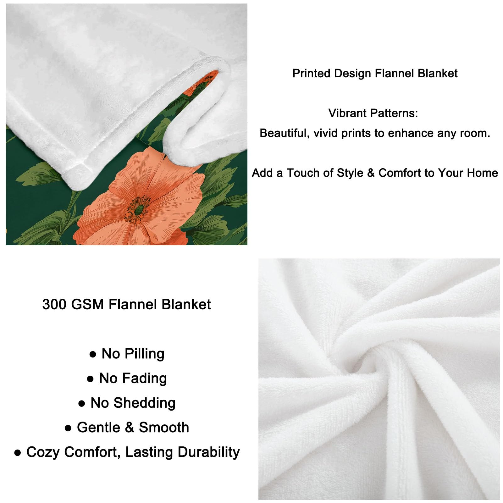 Coperta Pile Singolo Matrimoniale Fiori In Stile Pastorale Plaid Divano e Letto Coperte Pile di Flanella Calda MorbidaVerde, per Letto Divano Sedia, 180 x 200 cm