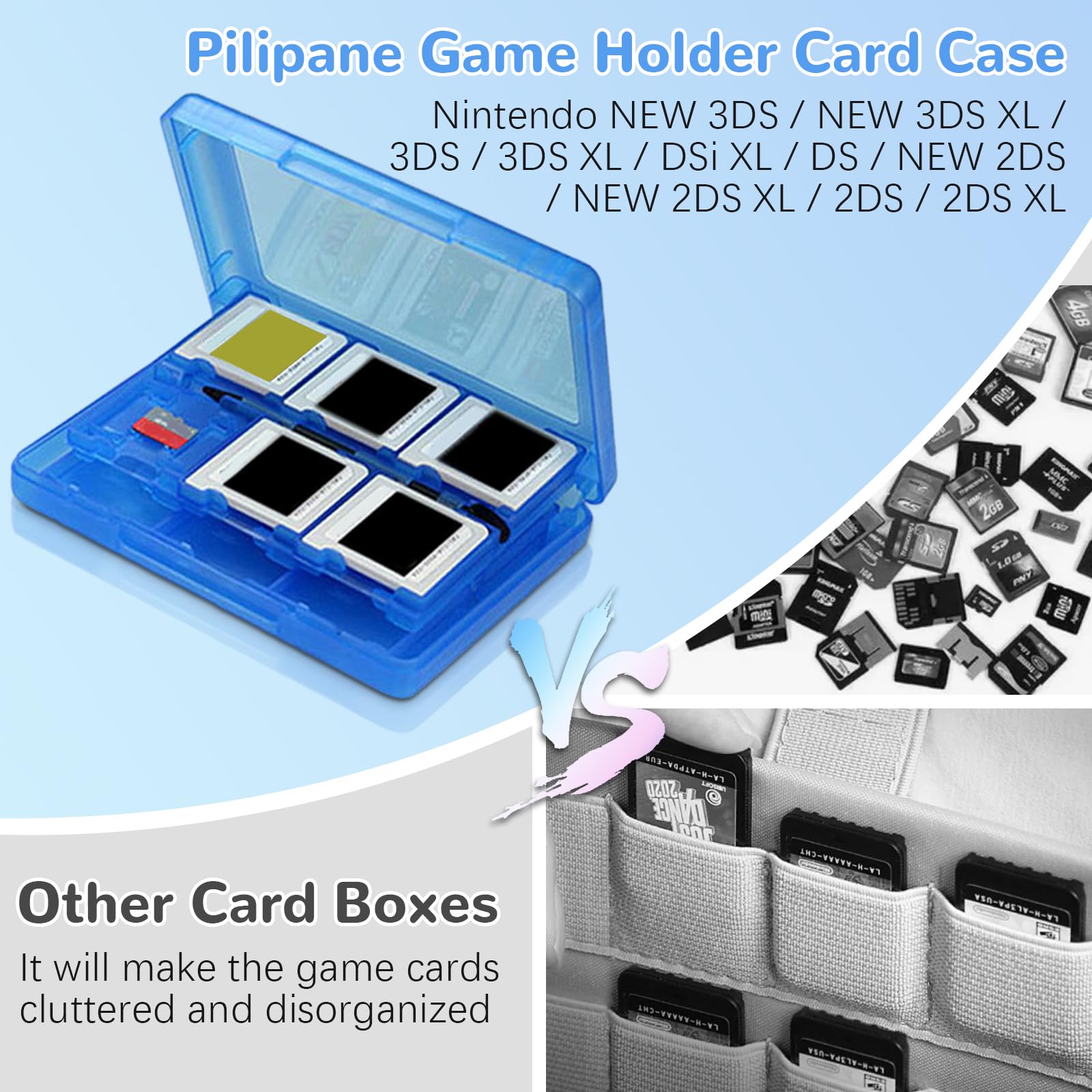 Etui na karty 3DS Game Holder, etui na karty 28 w 1 Kompatybilne z Nintendo NEW 3DS/NEW 3DS XL/3DS/3DS XL/DSi/DSi XL/DS/NEW 2DS/NEW 2DS XL/2DS/2DS XL Przechowywanie wkładów Skrzynka(blue)