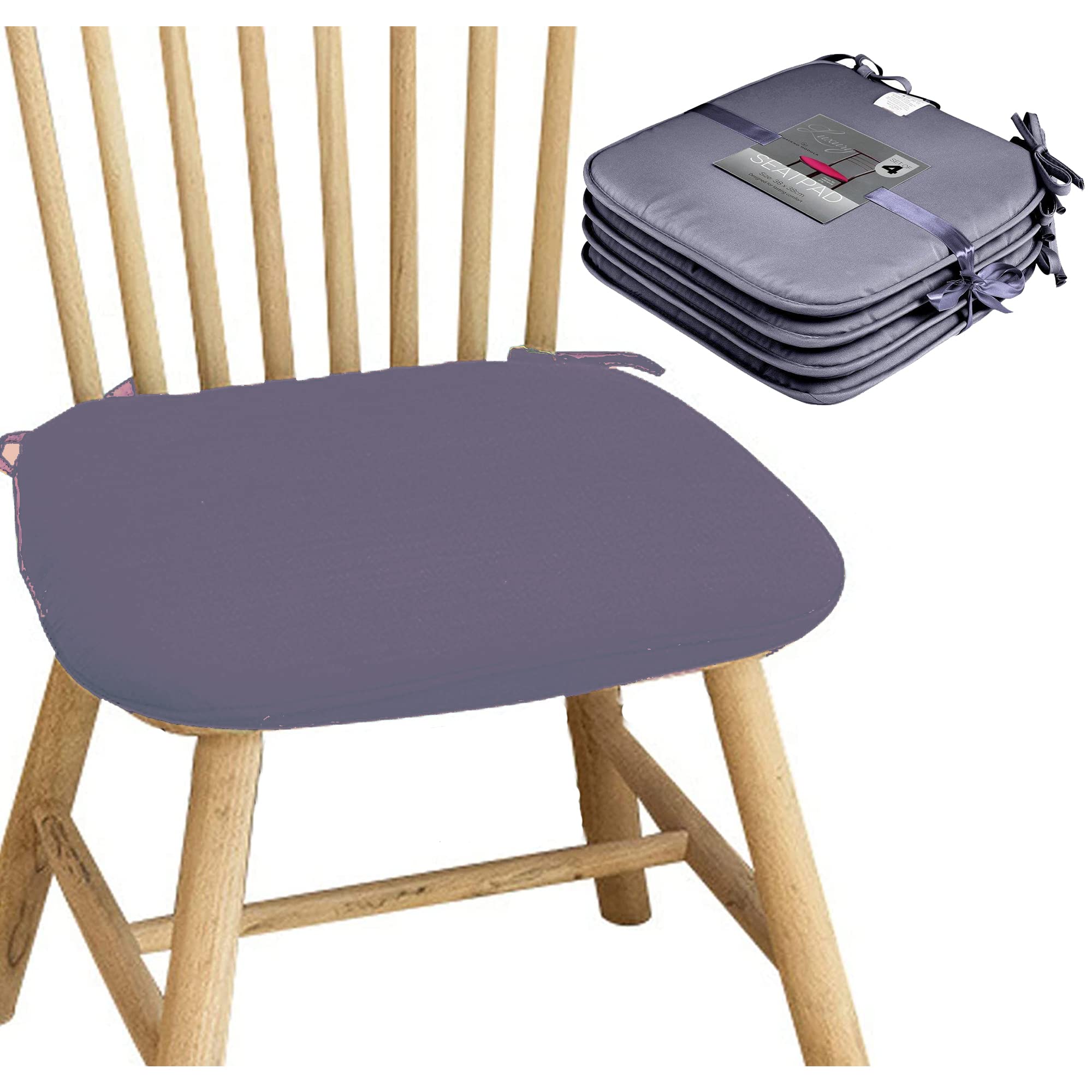 Pinkfairy Set Of 4 Seat Pads With Ties - Beautiful Dining Garden Chair Foam Cushion Indoor/Outdoor Comfortable Chair Pads for Kitchen Living Room (Charcoal) — image 1
