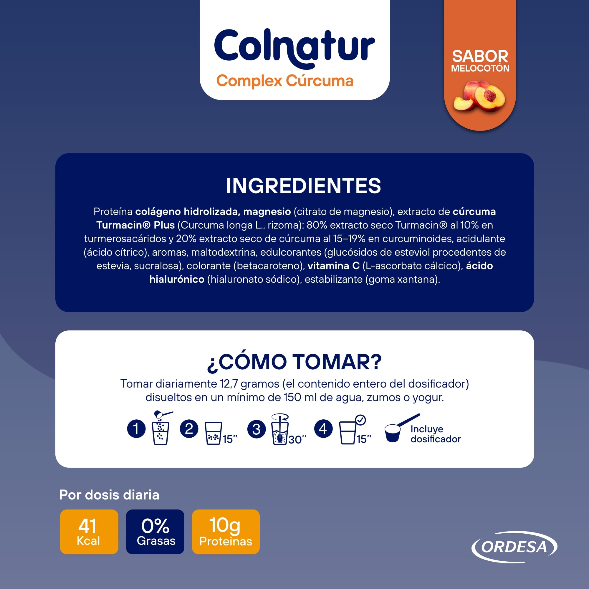 Colnatur Complex Cúrcuma Sabor Melocotón | 254g | Colágeno con Magnesio, Cúrcuma y Vitamina C para Músculos y Articulaciones