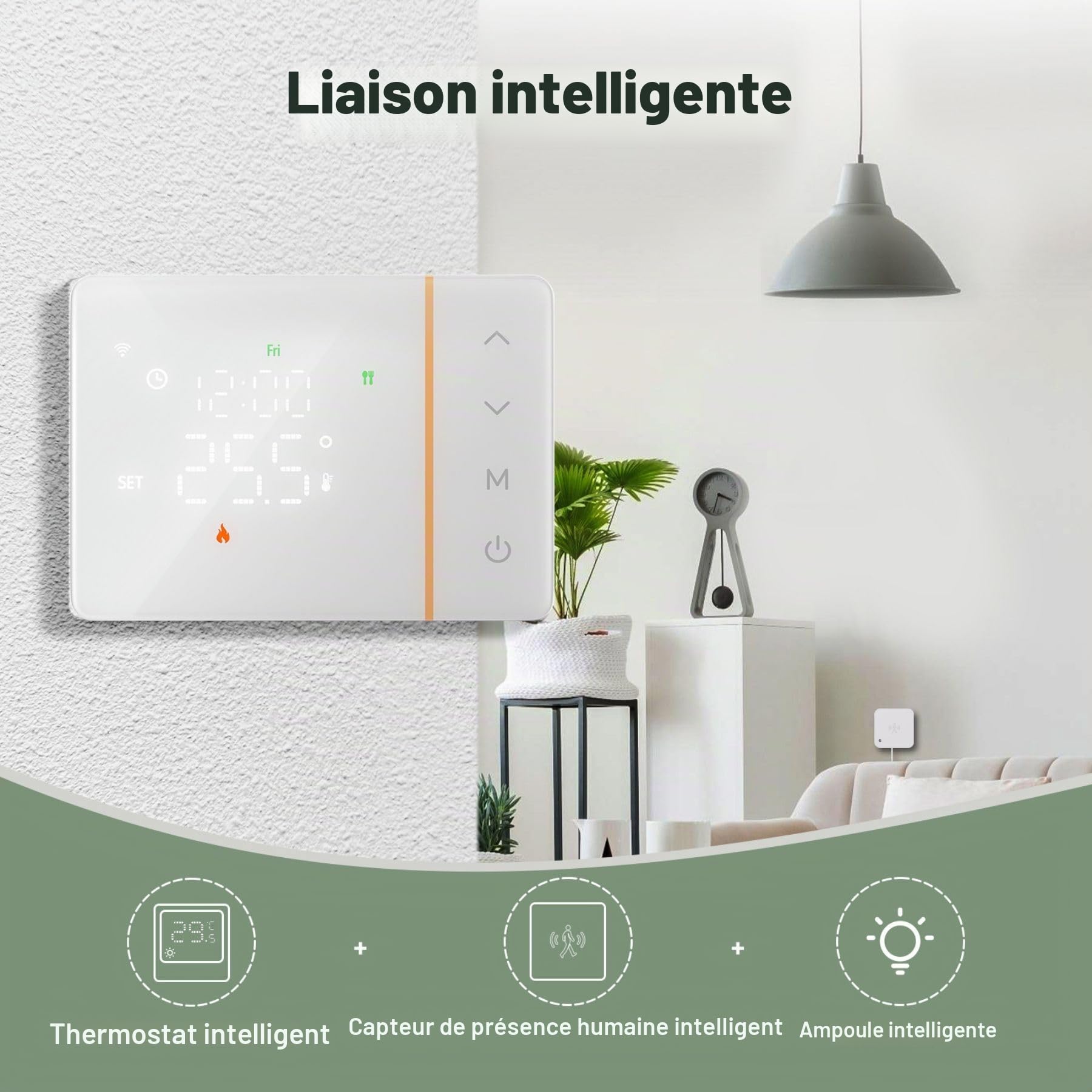 Thermostat Connecté WiFi à Piles pour Chaudière Gaz, Blanc, Thermostat d’Ambiance Programmable Hebdomadaire, Écran Tactile, Contrôle Via APP Tuya Smart Life, Montage Mural ou Encastré