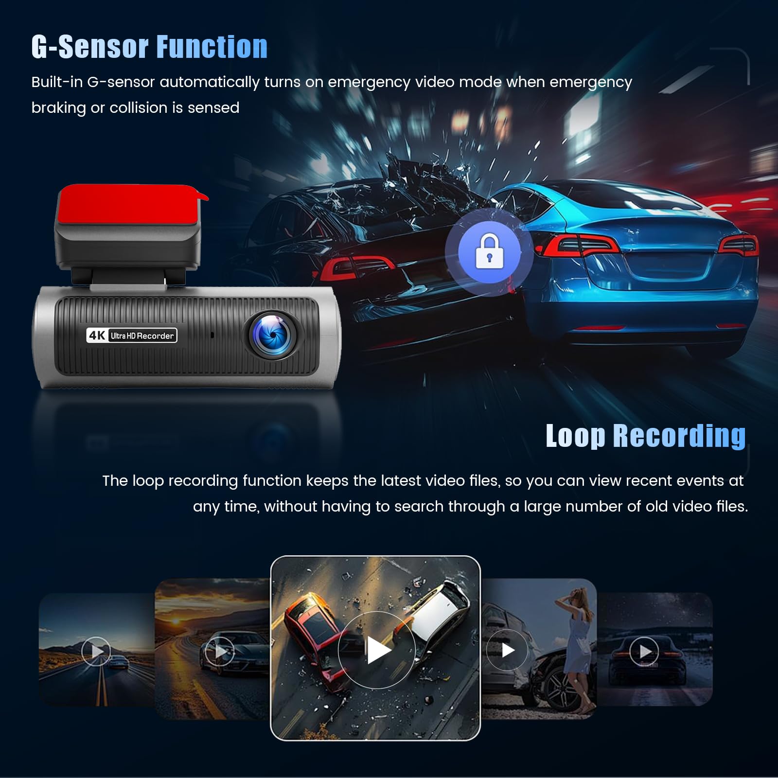 Inefala 4K+4K Dashcam con Pantalla táctil Doble Lente, Dash CAM Coche con IPS 3,2'' Cámara para Coche con Tarjeta SD de 64GB Grand Angle Visión Nocturn WiFi App Controlcon Sensor G Grabación de Bucle