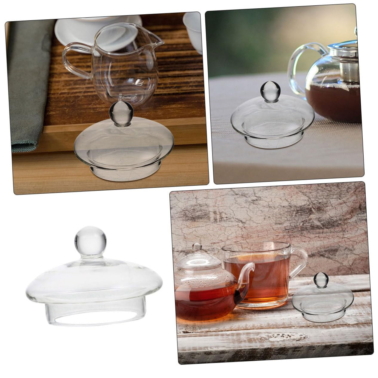 Tapa de cristal transparente de 8 cm para teteras pequeñas de 600 ml con bordes redondeados