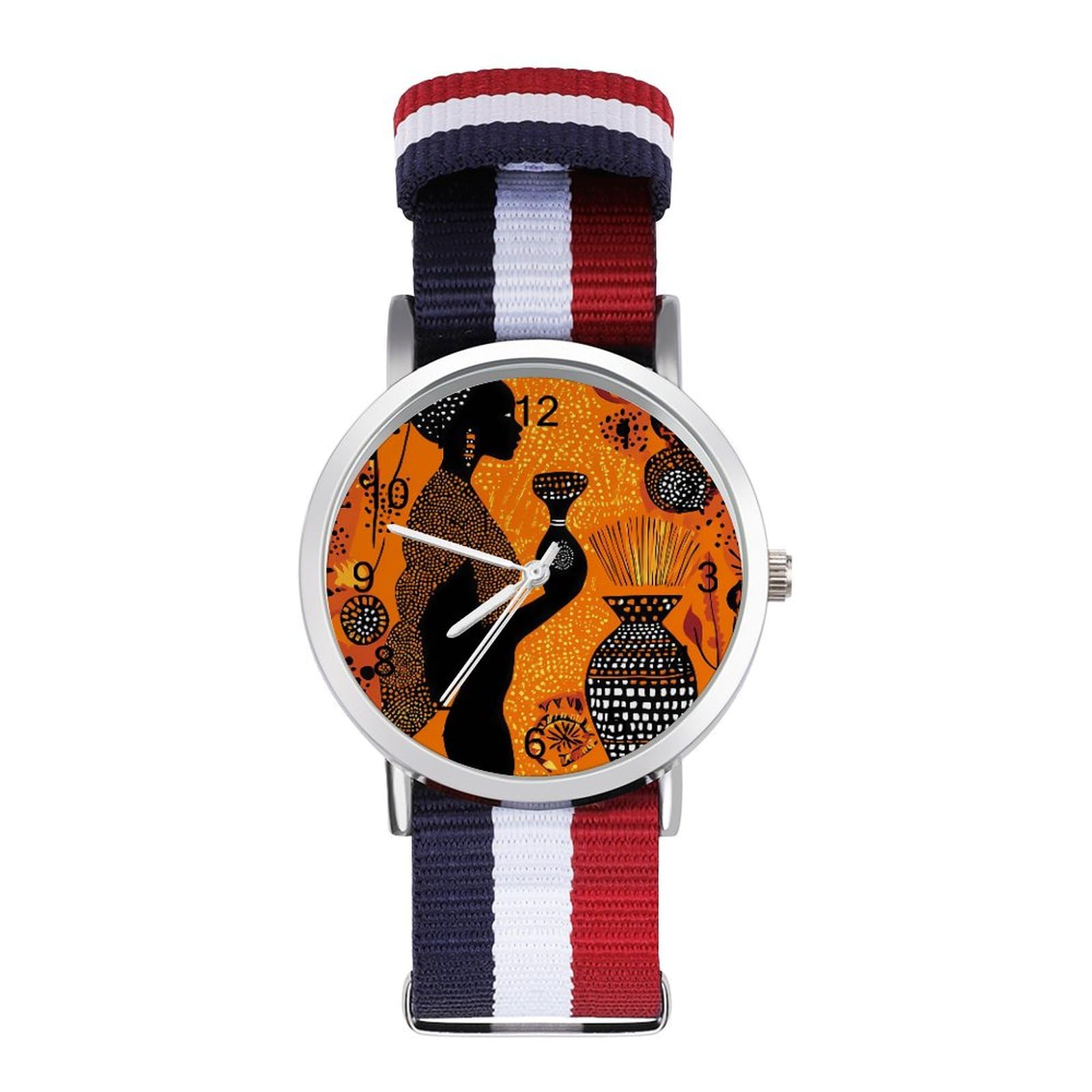 African Woman Traditional Pattern Funny Wrist Watches for Men Women Fashion Graphic Watch for Work Workout