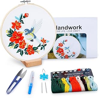 Hummingbird and Flower Embroidery Kit for Adults, DIY Embroidery Kits with Original Design Patterns, Learn to Embroider Kit Beginner with Needles and Thread, Clear Instructions and Video (BEB002)