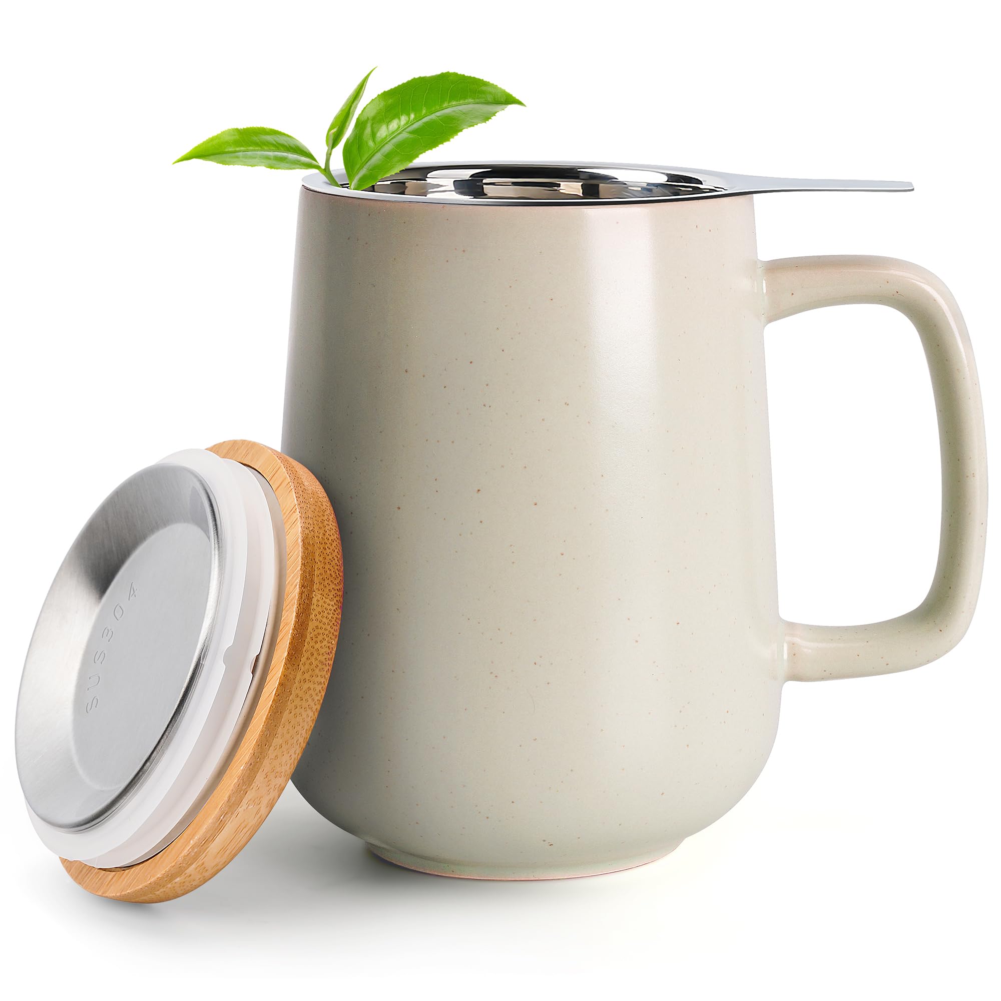 Happy Lemuro Tazza da tè con infusore e coperchio, tazza in ceramica da 500 ml con coperchio, tazza con infusore per tè con manico grande