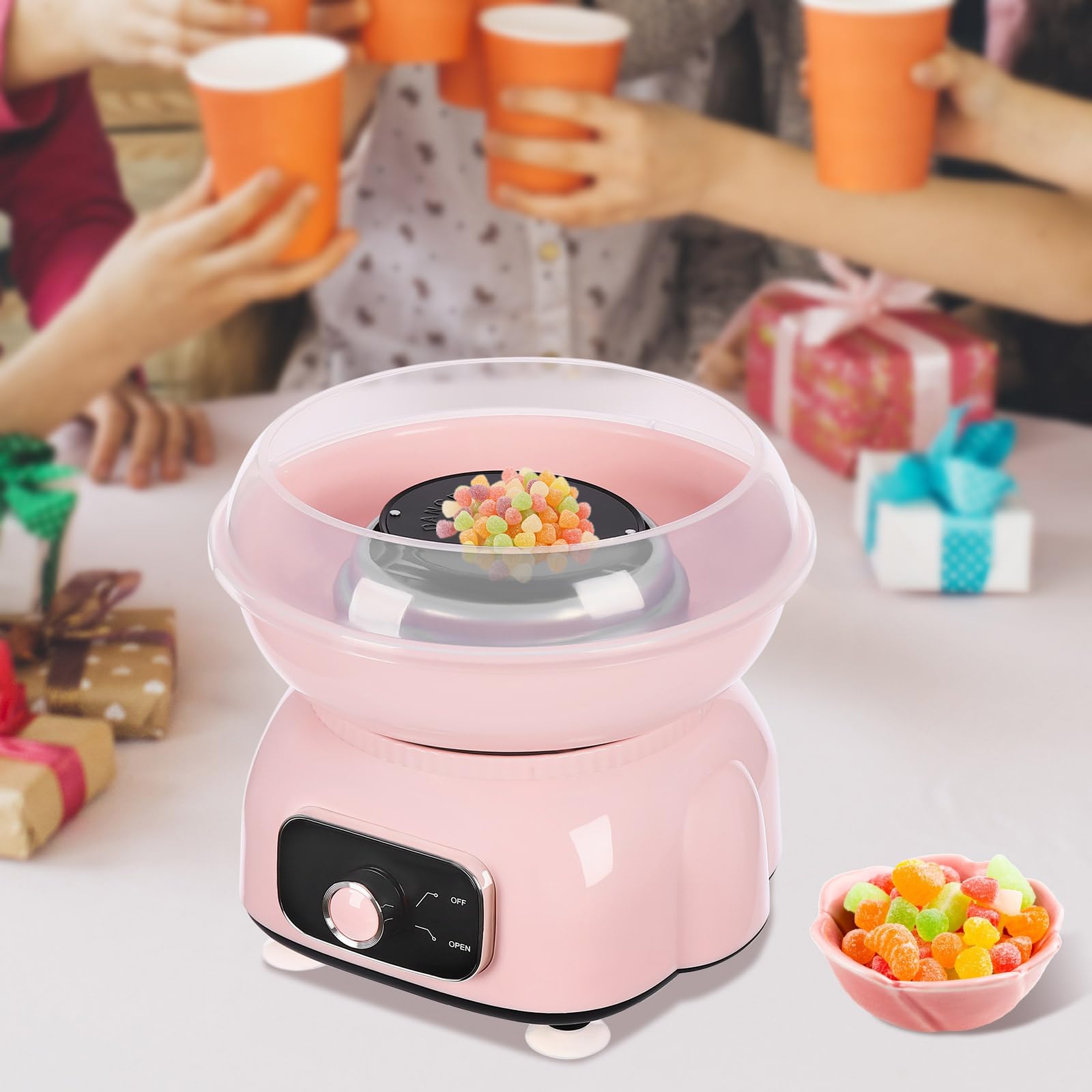 Máquina de algodón de azúcar, 500 W, con accesorios, tiempo de precalentamiento 3S, para festivales, fiestas, color rosa
