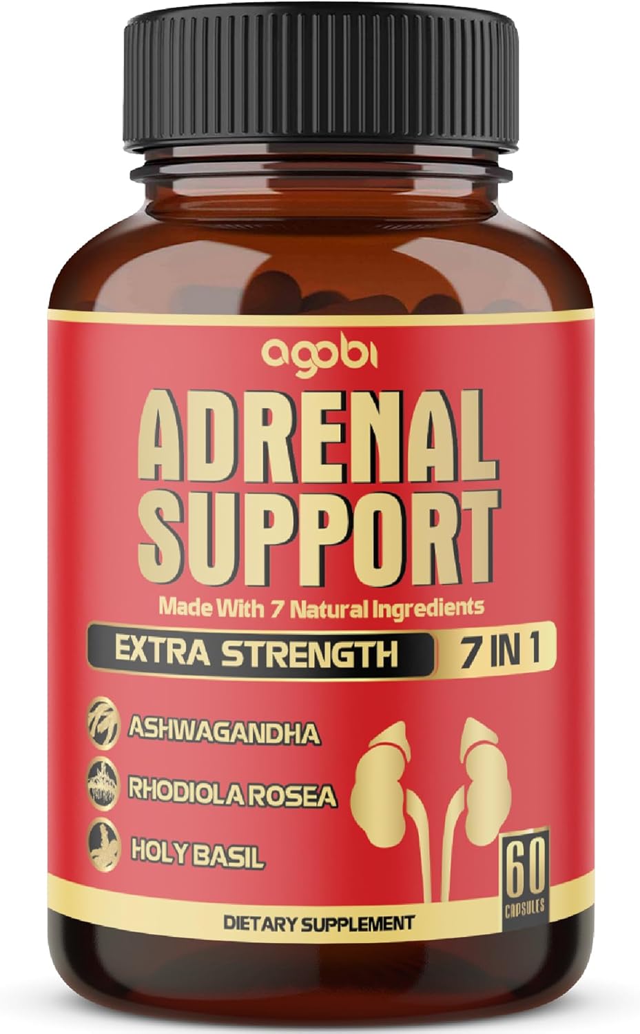 agobi 7in1 Adrenal Support Supplement - Concentrated Ashwagandha, Panax Ginseng, Rhodiola Rosea & More - 60 Capsules for 2 Month