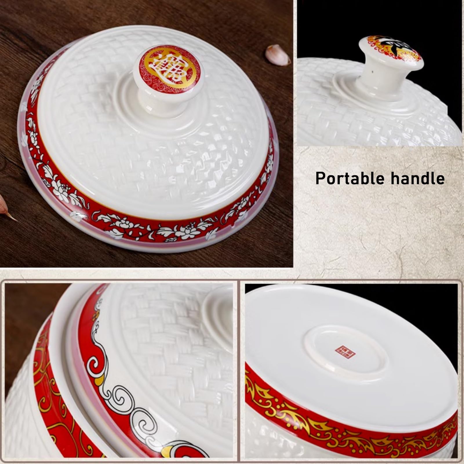 YVYKFZD Tanque de Arroz de Cerámica, Botes Cocina Almacenaje clásico, Recipientes for Alimentos Caja de Almacenamiento de Arroz con tapa, Recipientes for Cereales de cocina, for harina, nueces(White B