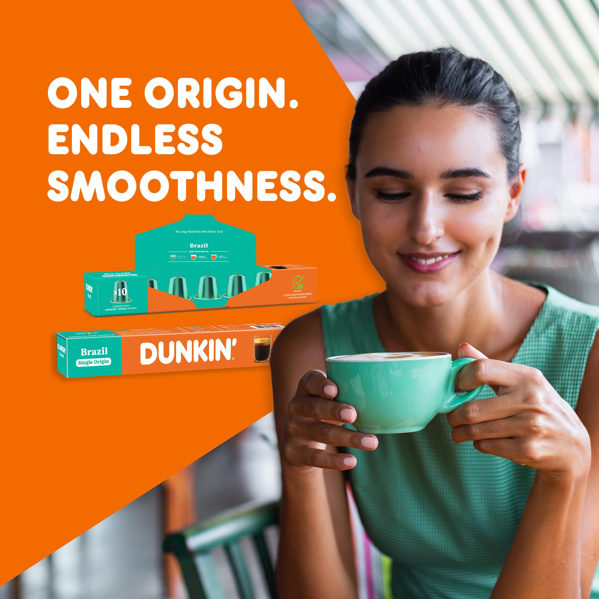 Dunkin’ Donuts Brazil Single Origin – 120 kapsułek | Kompatybilne z Nespresso | 100% Arabica | Łagodne palenie o brazylijskim charakterze | Aromatyczna, pełna i wyjątkowa kawa
