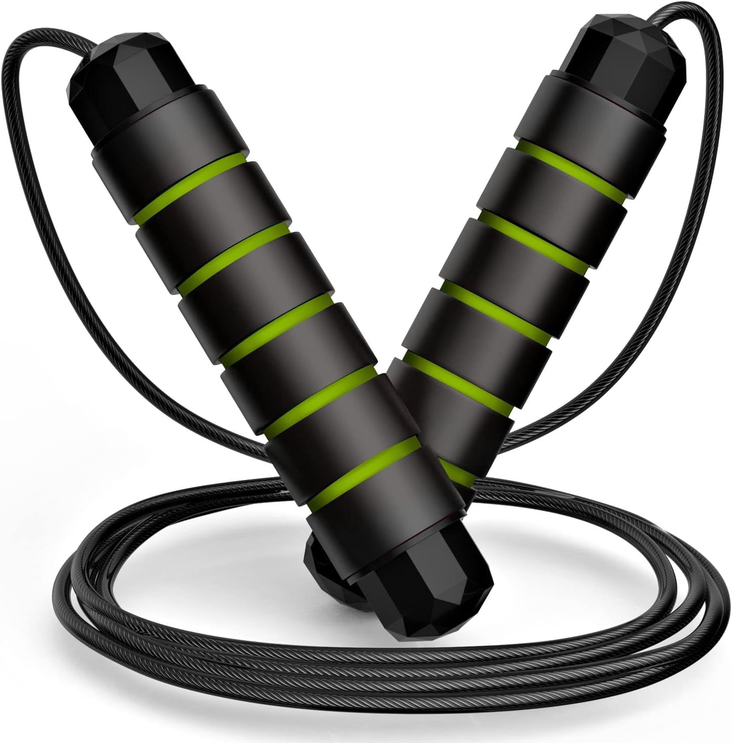 GOAT Adjustable Steel Wire Jump Rope with Non-Slip Ergonomic Handles for Fitness, Cardio, and Cross-Training - Durable Speed Skipping Rope for Home or Gym Workouts (GREEN + BLACK)-image-22