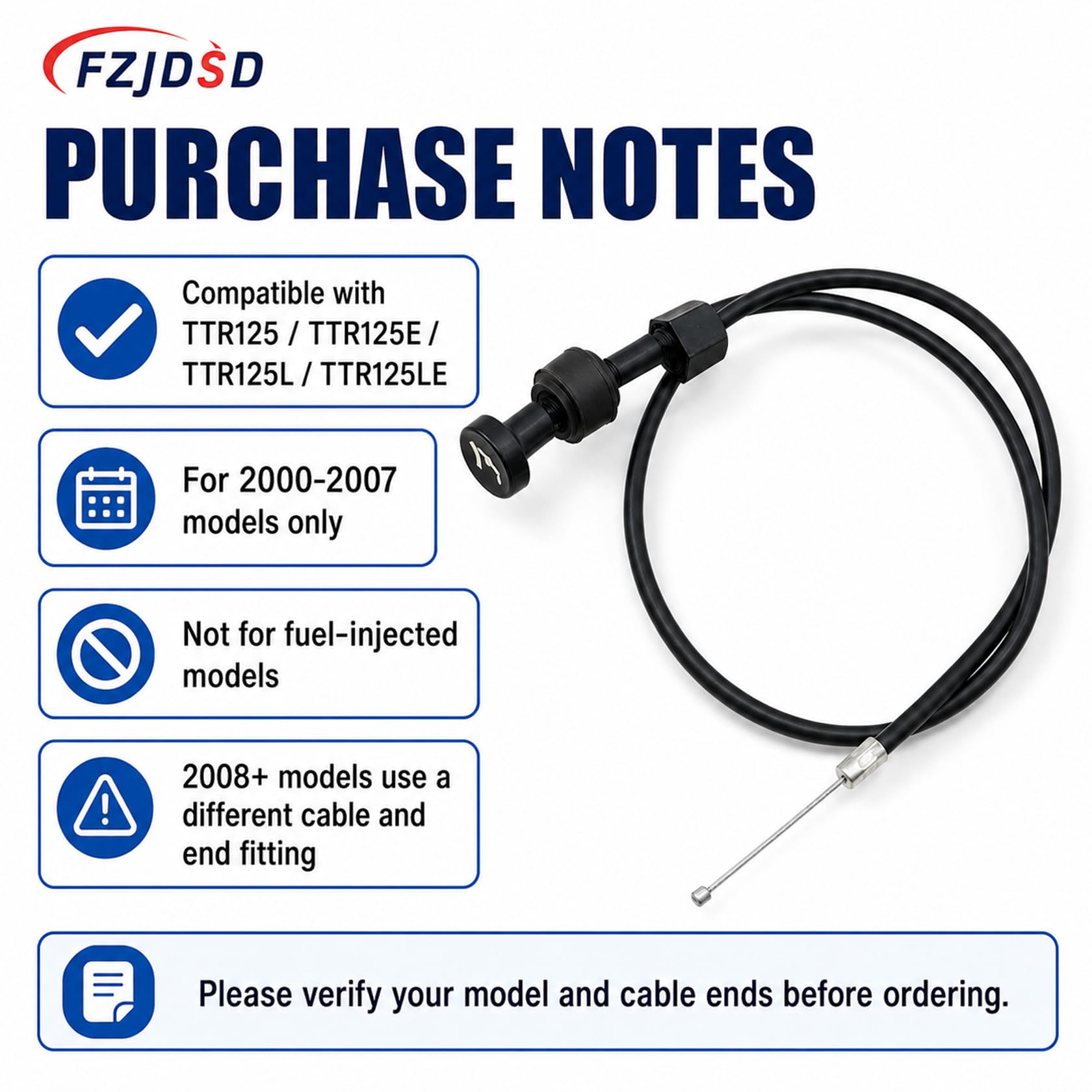 FZJDSD Câble de starter pour carburateur FB04016 compatible avec Yamaha TTR125 TTR125E TTR125L TTR125LE 2000 2001 2002 2003 2004 2005 2006 2007