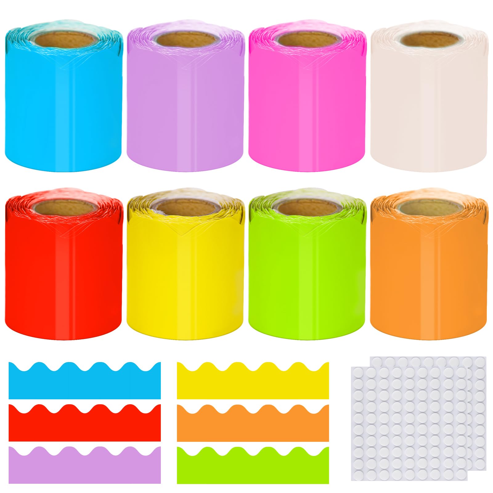 lakudayy 262.4 ft Bulletin Board Borders, 8 Rolls Colorful Corrugated Border Roll Waterproof Bulletin Board Rolls for Classroom Blackboard Display Border Trim, Locker