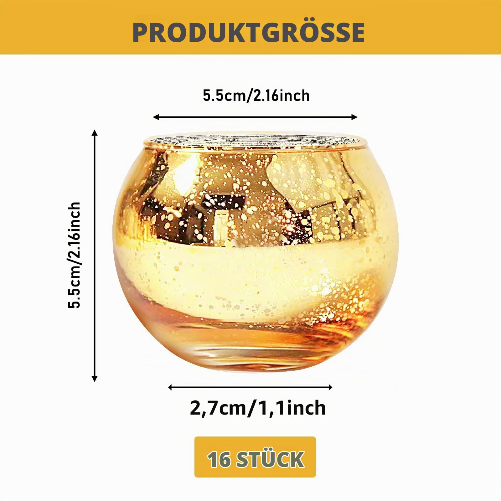Vegena 16 Stück Teelichtgläser, Kerzengläser Teelichthalter Glas, Kerzenglas Teelichter Gold, Windlicht Glas Klein für Hochzeit, Tischdekoration, Valentinstag, Weihnachten
