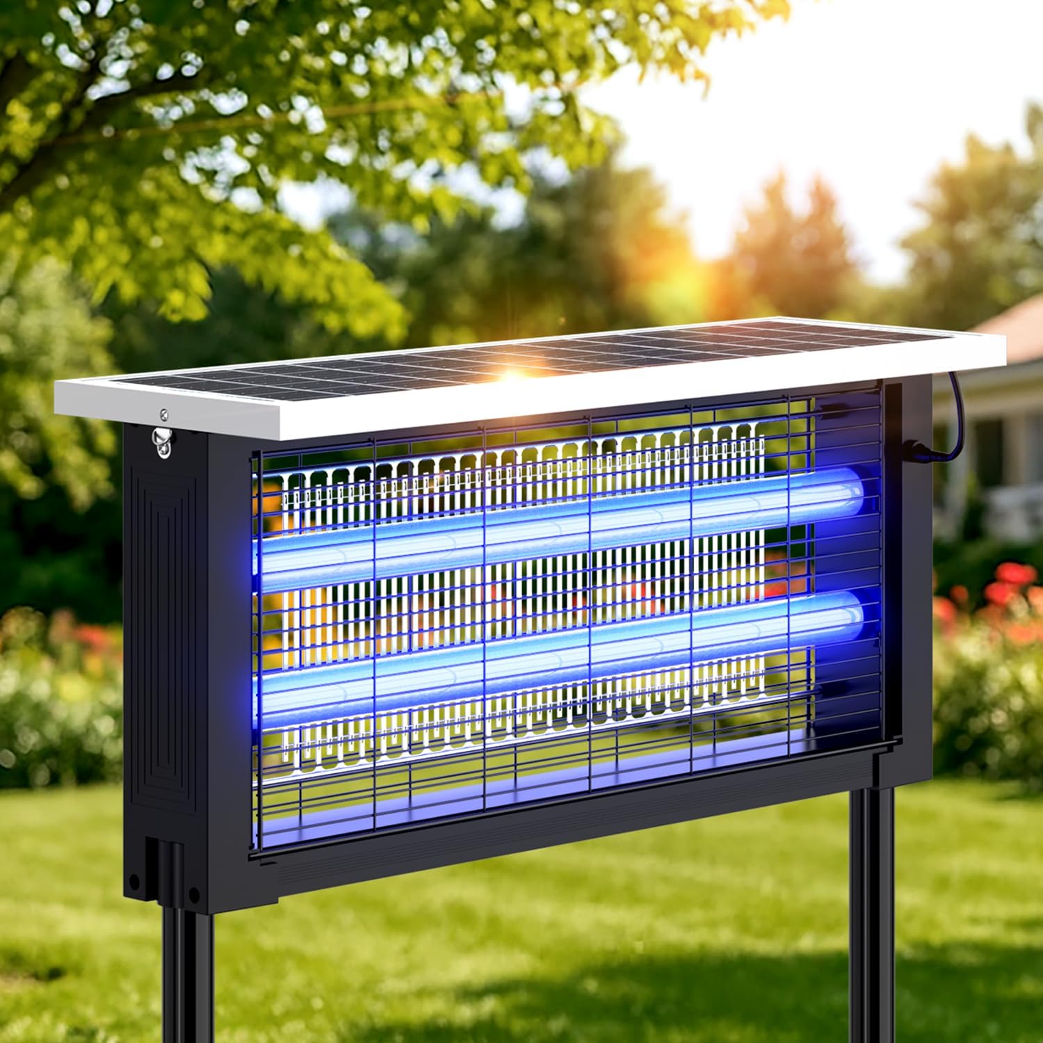 Solar Bug Zapper Outdoor, 20W Powerful Mosquito Zapper, 3500V Electric Mosquito Killer, Waterproof & Portable Fly Killer, Rechargeable Flying Insect Trap for Patio, Yard, Garden, Home, Camping, Black