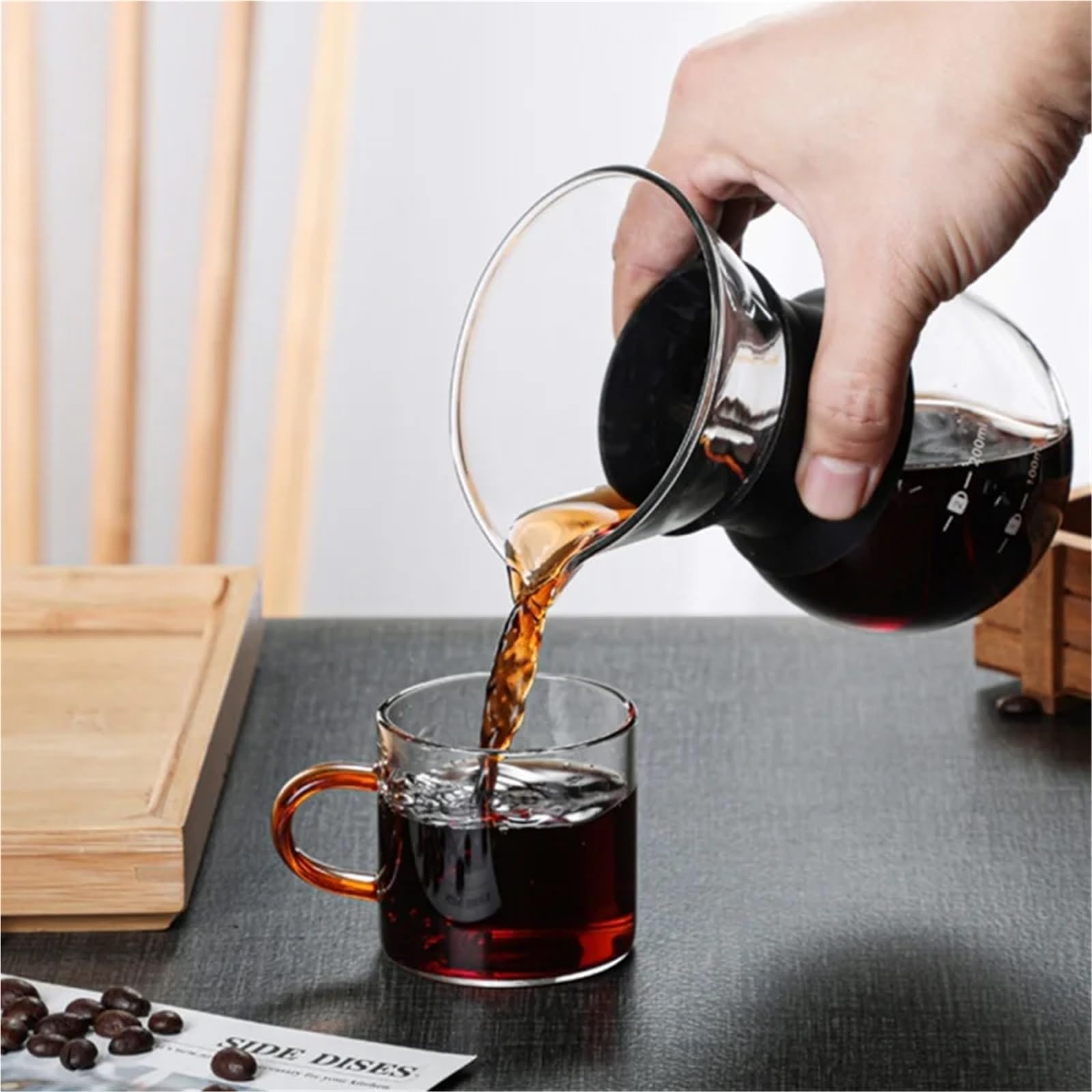 Cafetera de vidrio reutilizable con filtro acero inoxidable, 200 ml / 400 goteo for baristas(200ML)