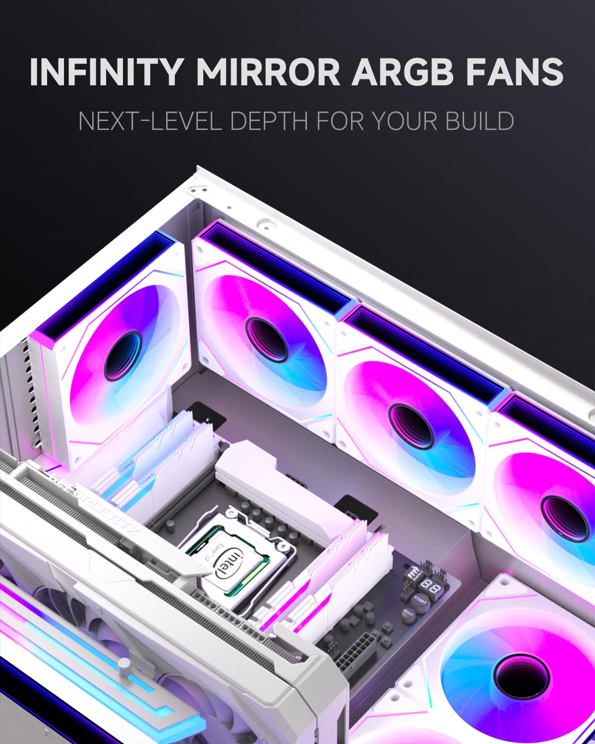 Prism 7PRO - Ventola di raffreddamento per PC, 120 mm, confezione da 3, colore bianco, Infinity Mirror ARGB PWM Sync con Daisy-Chain, HDB silenzioso di nuova generazione, flusso d'aria elevato