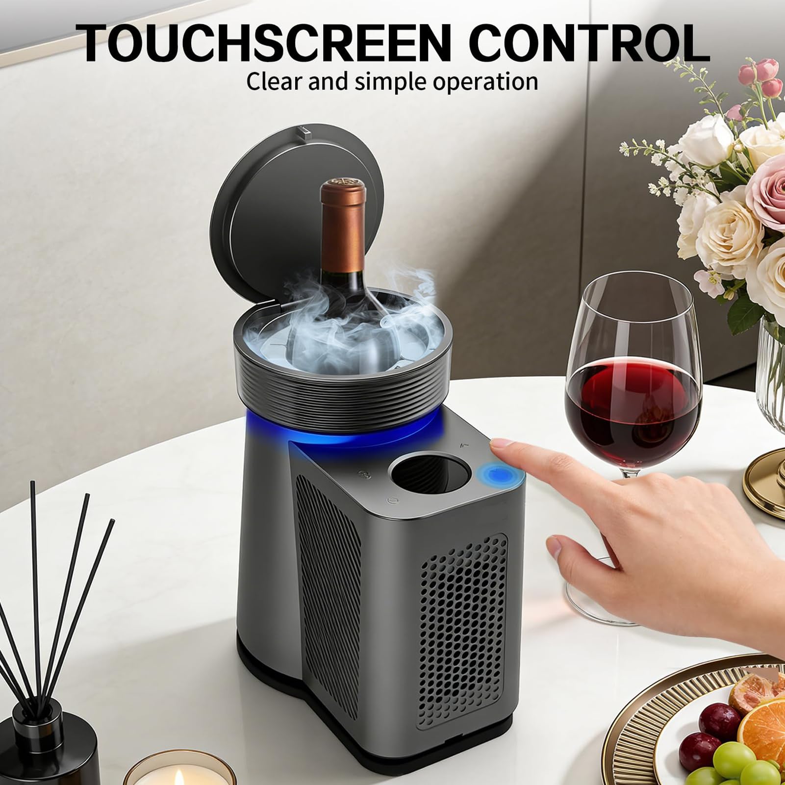 Enfriador De Vino Eléctrico, Refrigerador De Vino Termoeléctrico 60W Con | Enfriador Portátil De Botellas De Vino Con Control De Temperatura 2-20°C, Sistema De Enfriamiento Sin Hielo 750ML(Black)