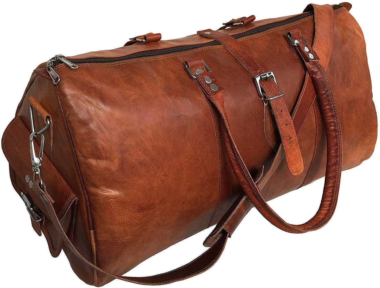 Leather Duffle Luggage Bag for Travel, Packing and Storage Weekender Bag Stylish Sports Gym Bag for Men and Women (Brown, 24 Inch)-image-38