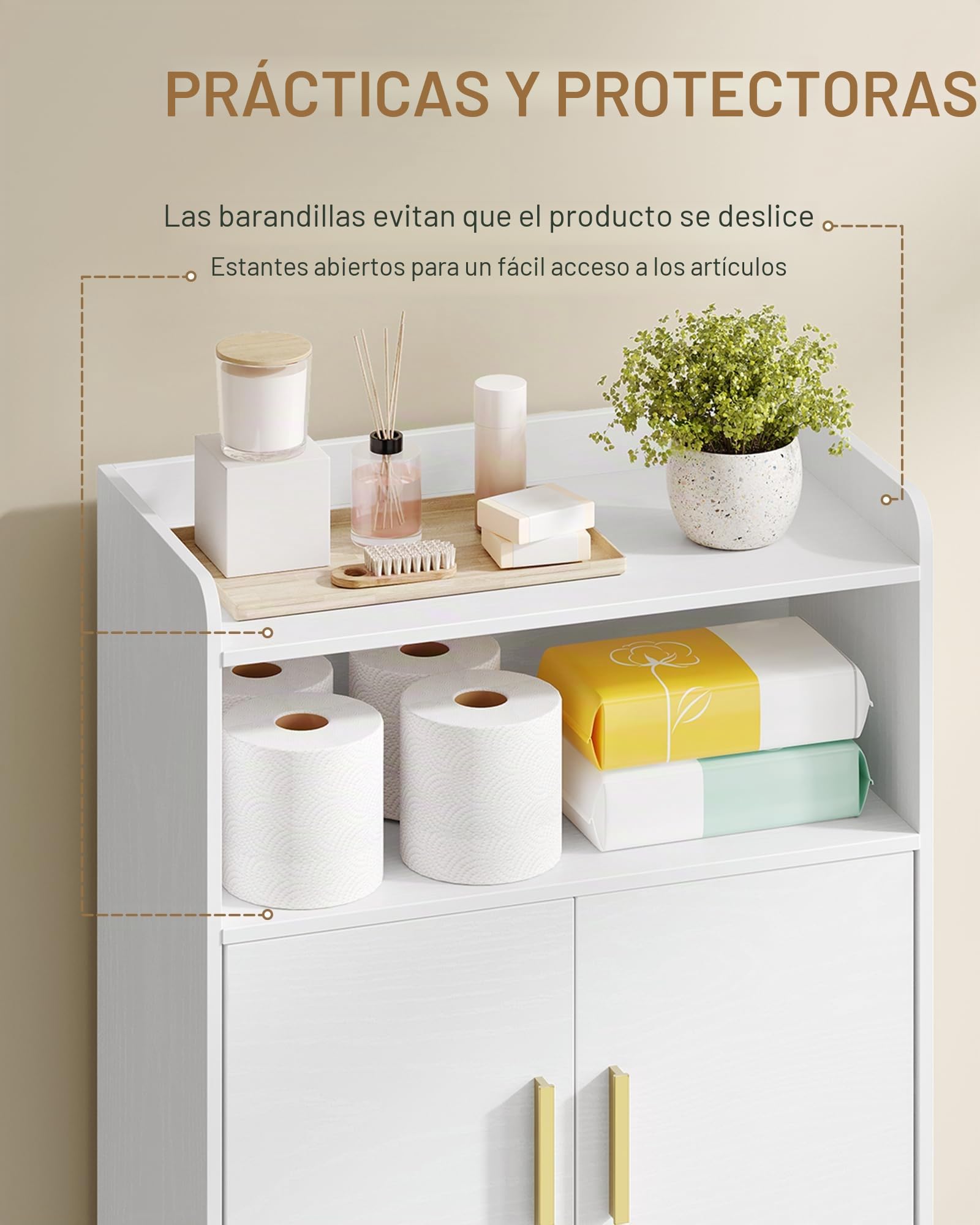 Hzuaneri Armario de Baño, Armario de Almacenamiento, 2 Puertas de Mueble y 1 Espacio Abierto, Estantes Ajustables, Baño de Casa, Sala de Estar, Estudio, Dormitorio, 30 x 60 x 120 cm, Blanco SC45613G