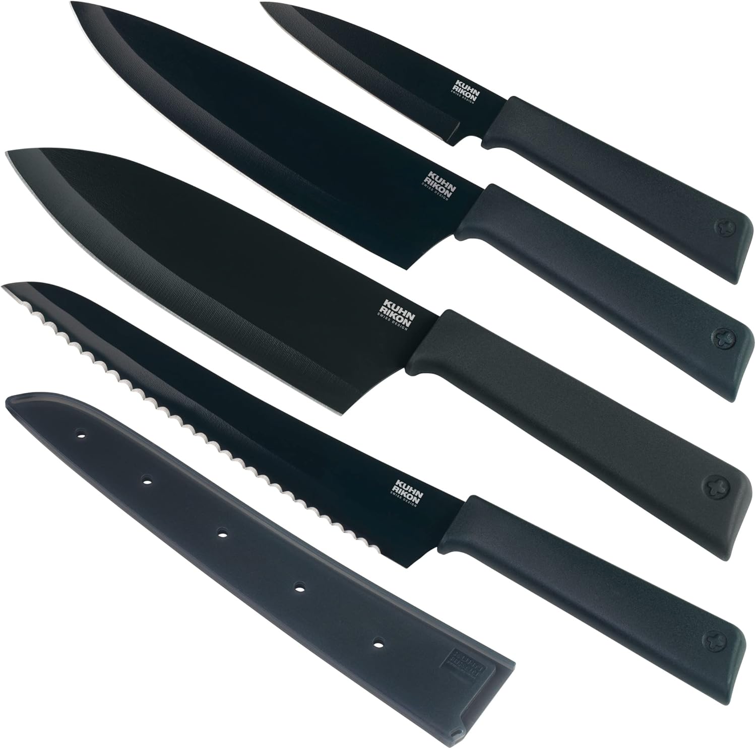 KUHN RIKON Colori+ Mixed Kitchen Knife Set with Blade Covers. Includes