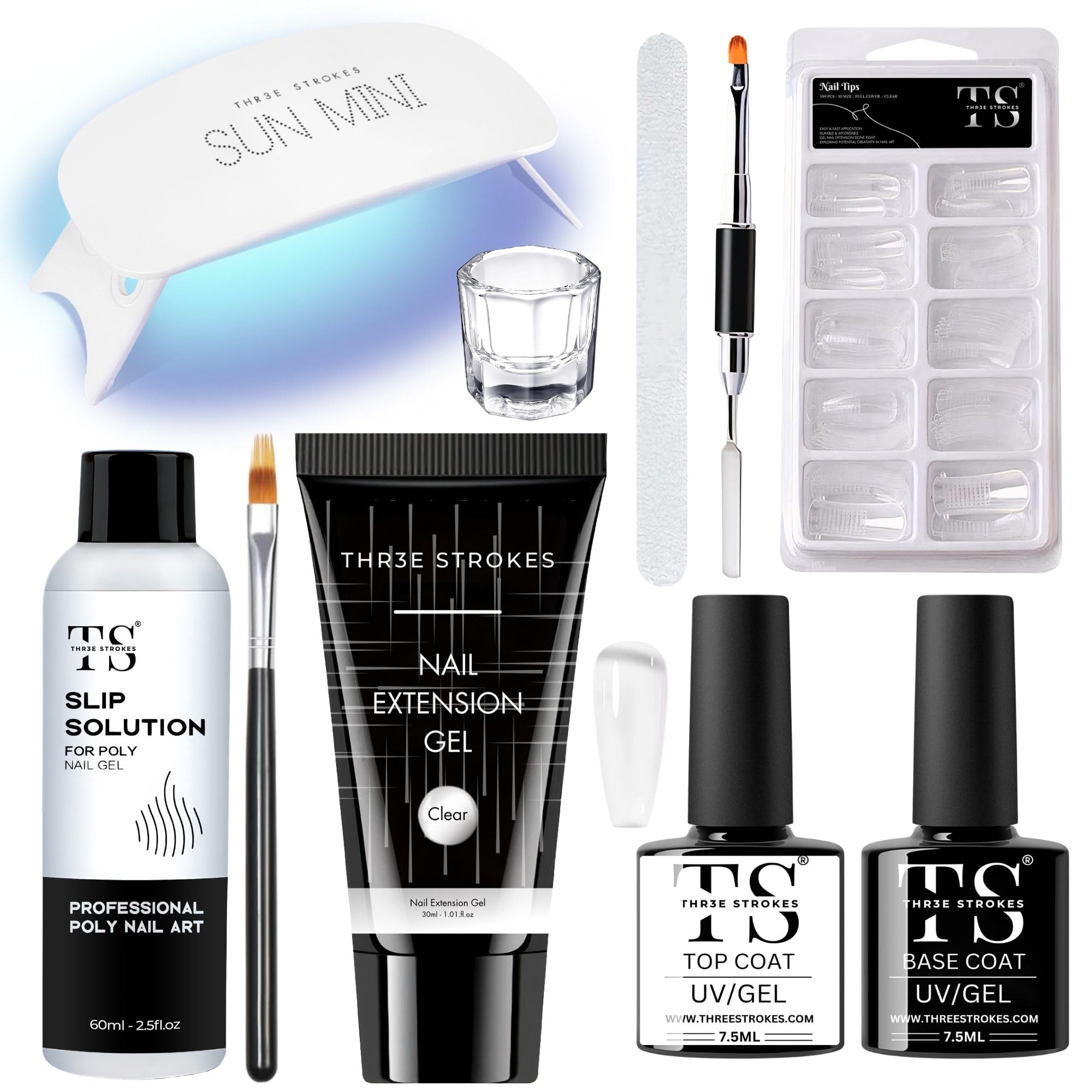 Poly Nail Gel Extension Kit,10 IN 1 UV Nail Lamp, Builder Gel, Slip Solution, Clear polygel, Gel Brush, Spatchula, Dappen dish, 60ML Slip solution, Top Coat Base Coat , Tips Nail Art Kit (10 IN 1 KIT) (CLEAR, 10 IN 1 KIT)-image-26