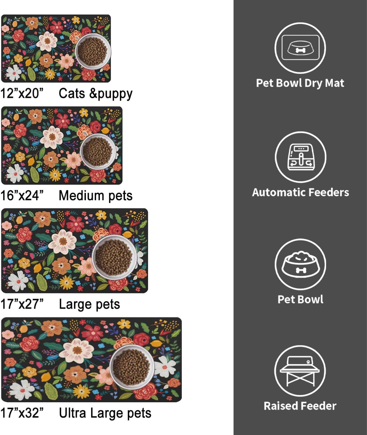 Dog Food Mat for Floors, Absorbent Pet Cat Food Bowl Mat, 17x27 in | Absorbent & Quick Drying Diatomite Pet Feeding Mat for Water Bowls, Anti-Fouling, Easy to Clean, Bohemia Style