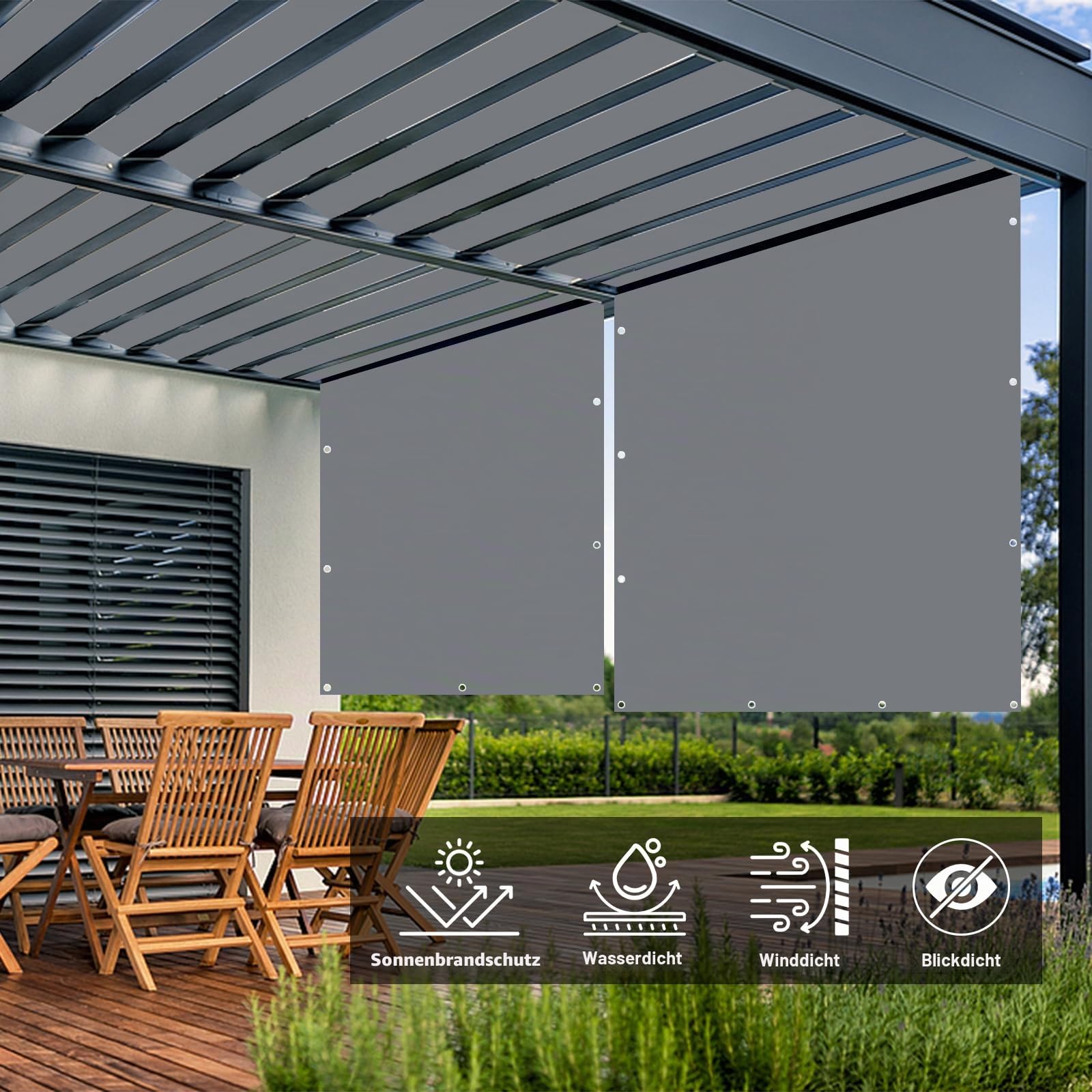 Sonnensegel Wasserdicht 3x3m, UV-Schutz Sonnensegel mit Ösen, Sonnenschutz und Wetterschutz Markisenstoff, Sonnenschirm Segel für Terrassendach Balkon Wintergarten Schwimmbad, Dunkelgrau