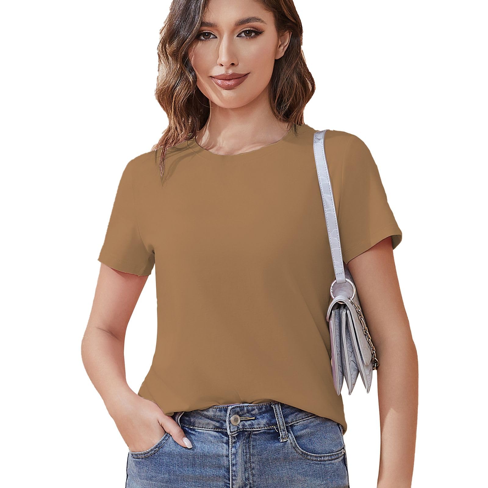 Cotton Short Sleeve T Shirts for Women Basic Tee Crew Neck Tshirts Plain Casual Tops Loose Fit