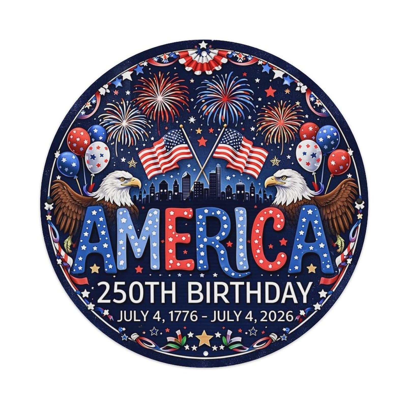 America 250th Birthday Celebration Design Metal Tin Sign Plaque