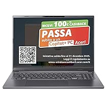 acer Aspire 16 AI Laptop | Display 16” WUXGA+ OLED | Processore Intel Core Ultra 7-256V | 16 GB RAM | 512 GB SSD | Copilot+ PC | Windows 11 | QWERTY | PC Portatile IA