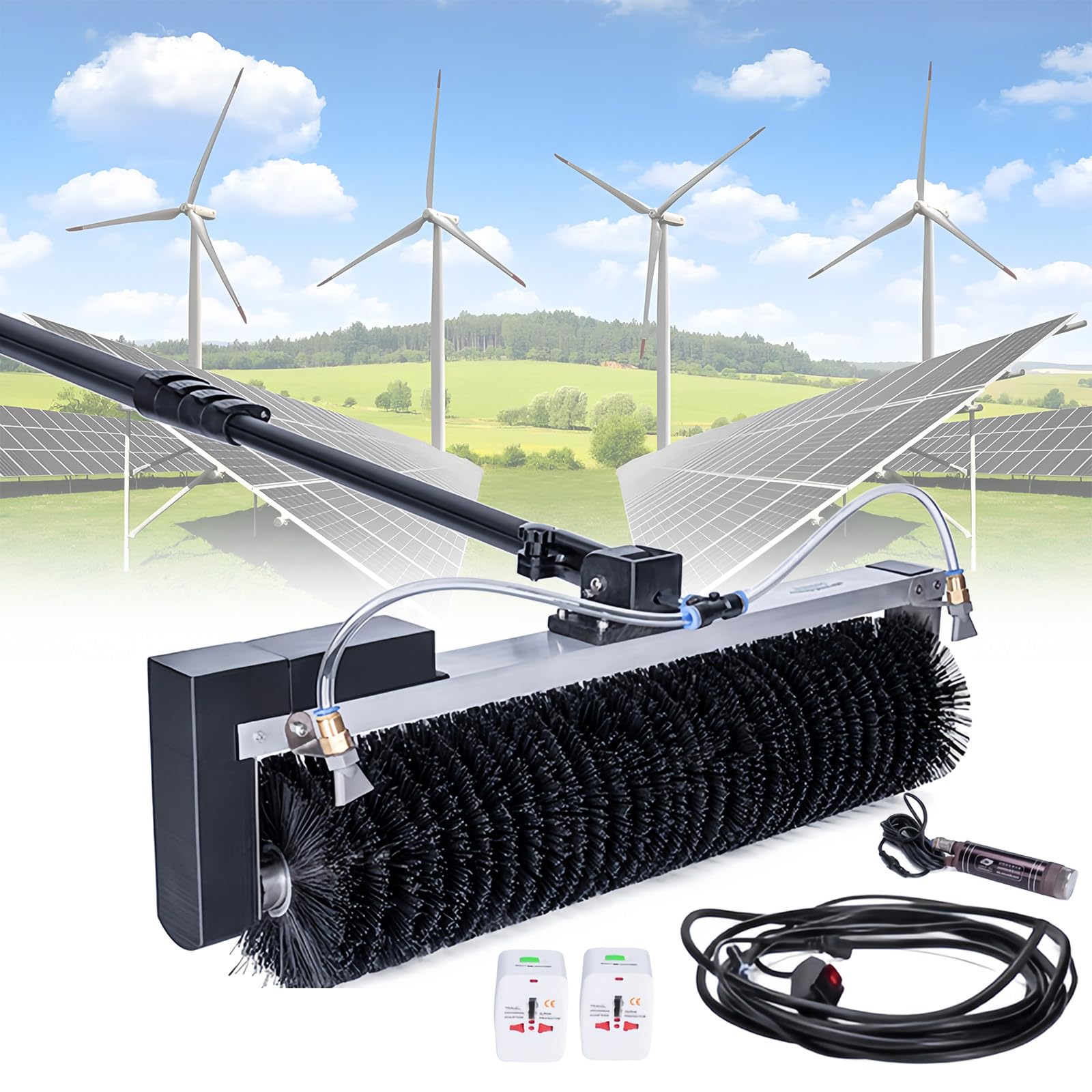 AYCDL Telescopic Solar Panel Cleaning Machine, Professional PV Cleaner Tool with Roller Brush, Window Glass Water Brush, 11Ft,5.5m/18ft