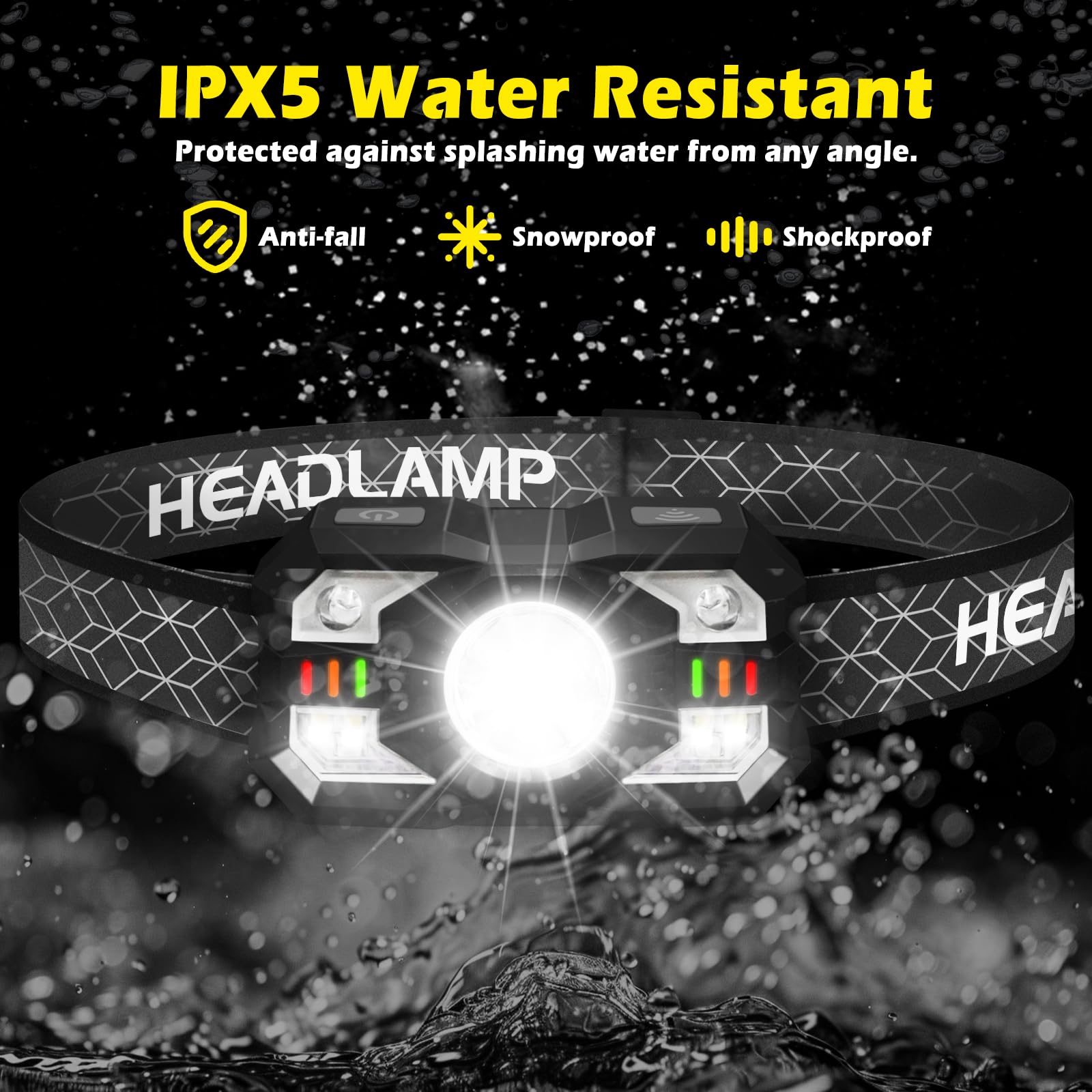 Hyted Linterna Frontal LED Recargable, 2 Piezas de Linterna de Cabeza Recargable con Sensor, Súper Brillante 2000 Lúmenes 10 Modos de Luz, Linterna Frontal LED Impermeable Perfecta Para Pescar, Trotar