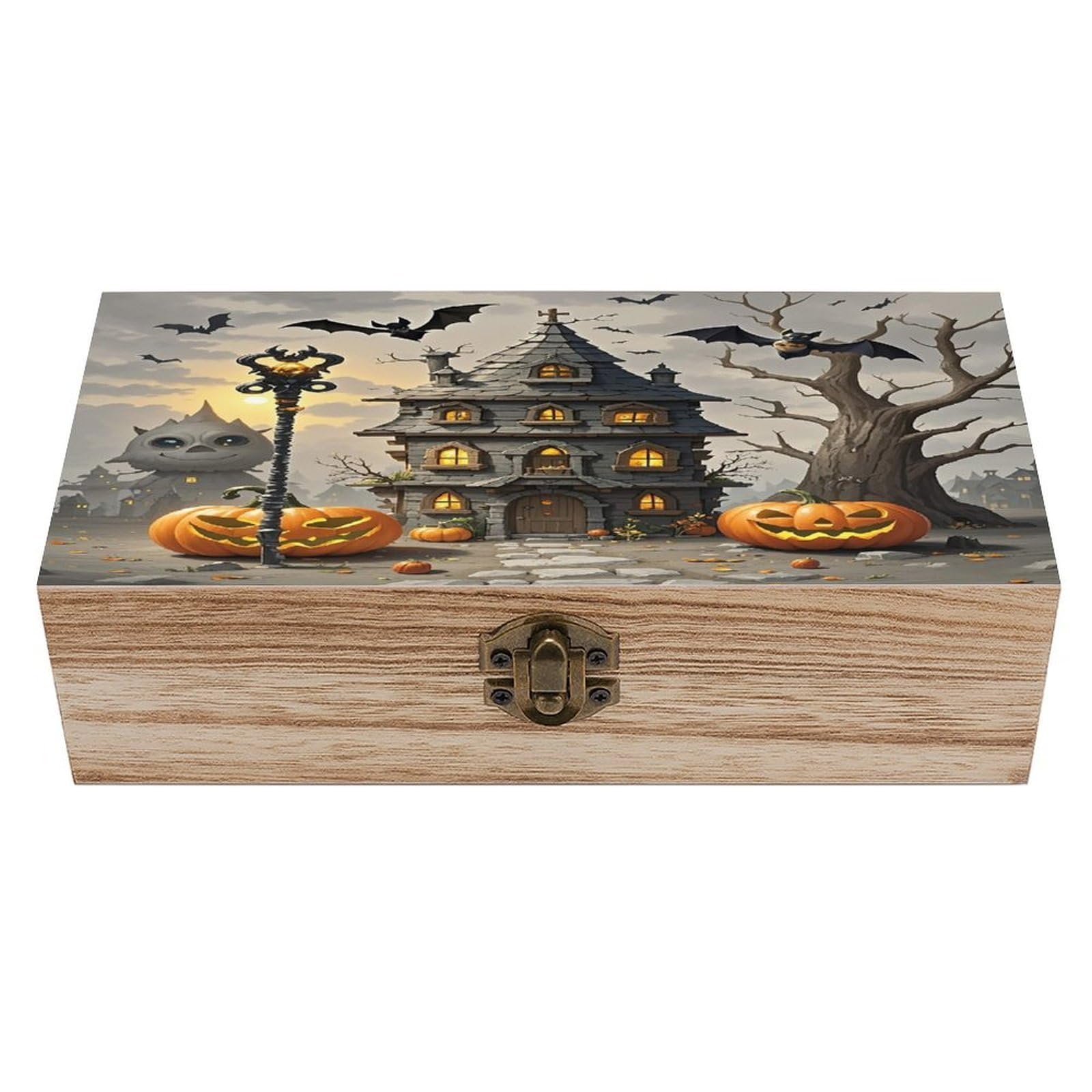 LZQPOEAS Pumpkin Haunted House Wooden Box Storage Space to Organize Jewelry in A Beautiful Small Storage Box Decorative Card Boxes Memory Treasure Boxes for Crafts And Photo Storage
