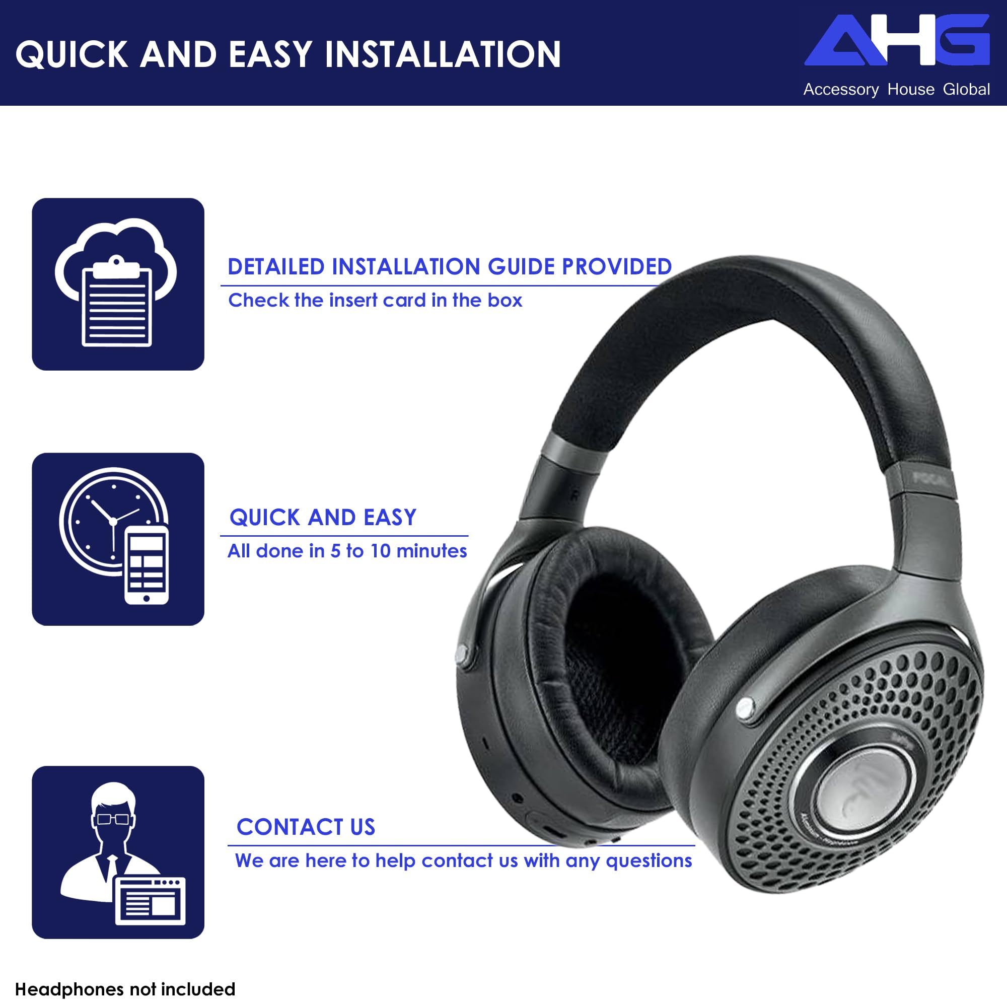 AHG Accessory House Global Bathys Coussinets de qualité supérieure compatibles avec les casques Focal Bathys Noir Cuir PU de qualité supérieure Mousse haute densité Réveil du bruit + Durabilité